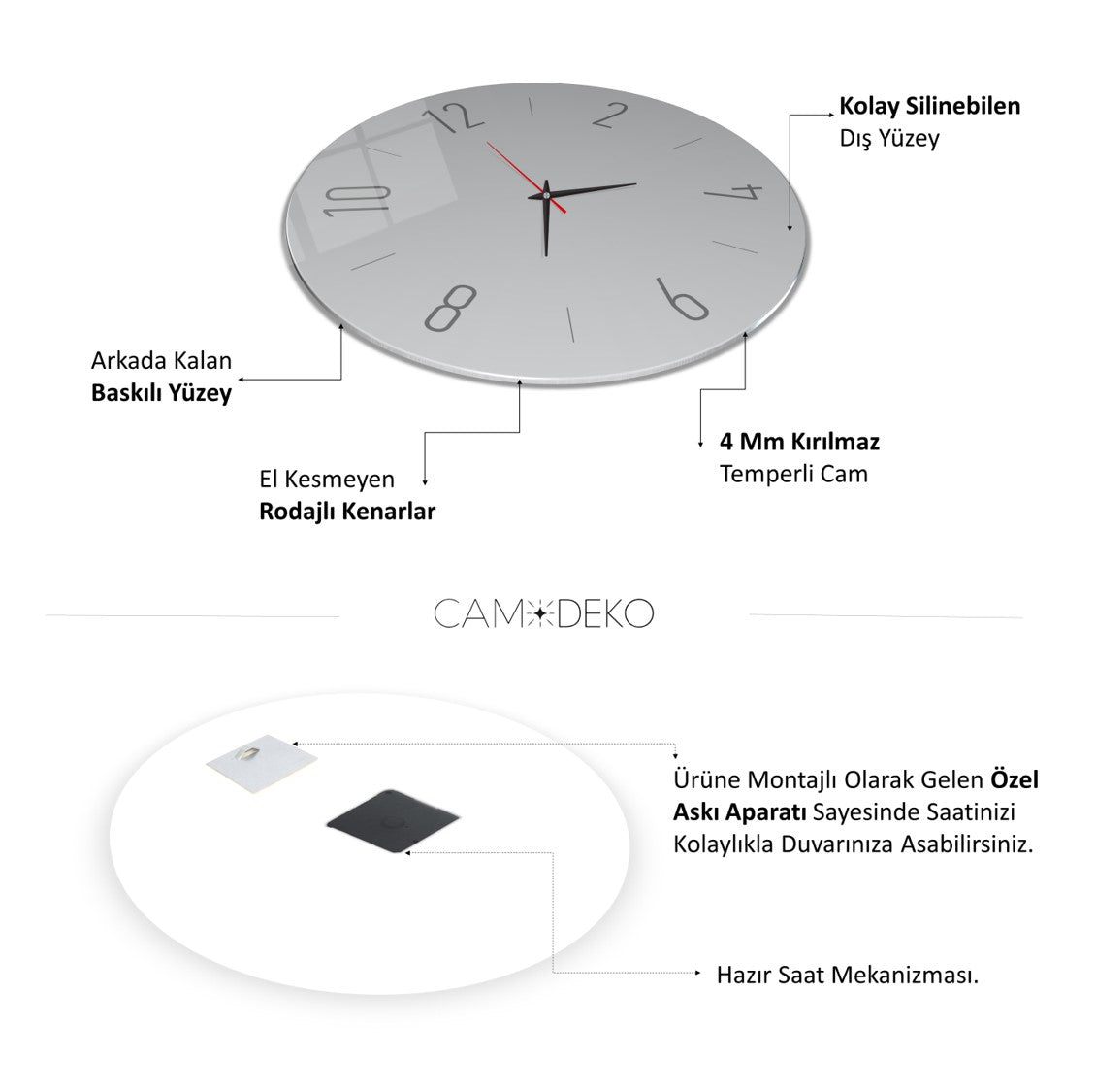 Minimal Gri Cam Saat