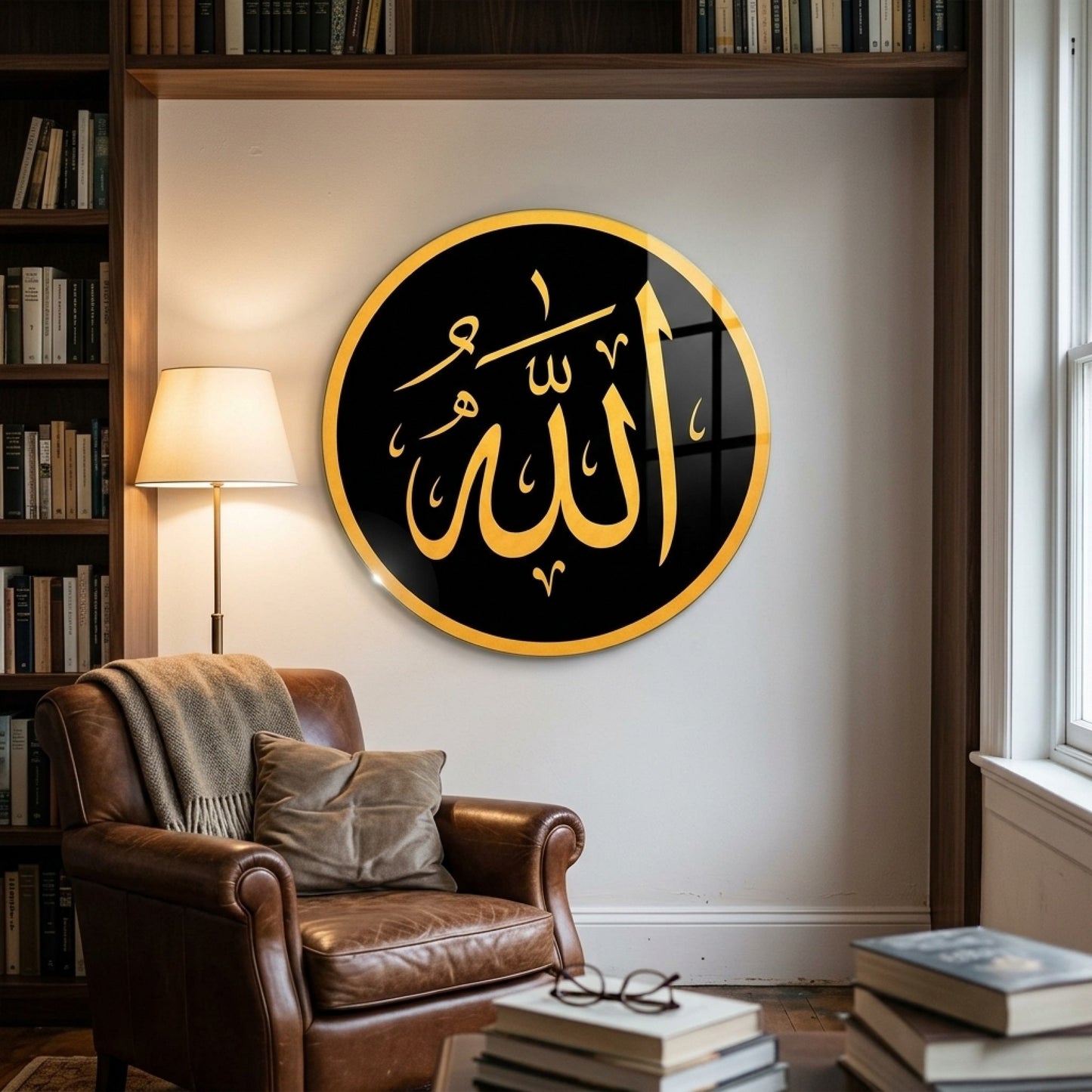 Altın Allah Lafzı Hat Sanatı Yuvarlak Cam Tablo