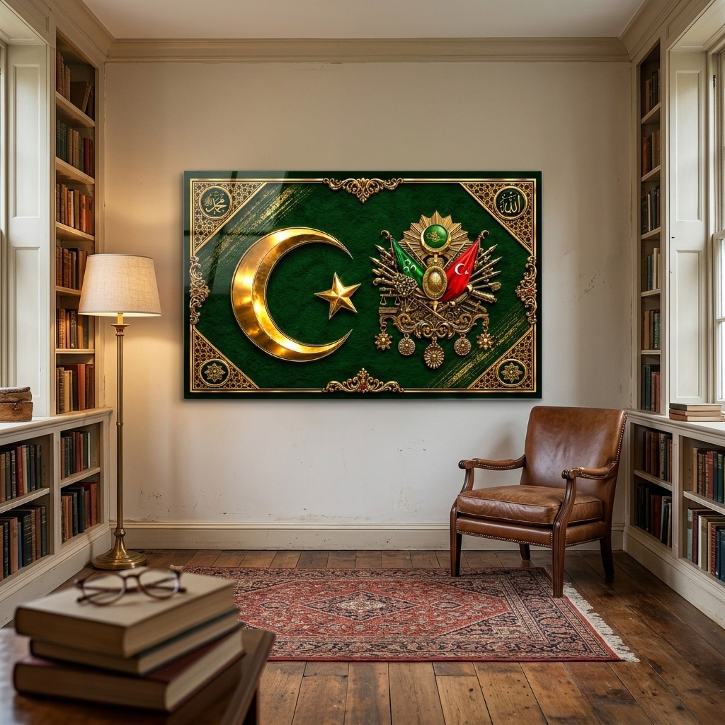 Osmanlı Arması Ay Yıldız Tablosu Yatay Cam Tablo