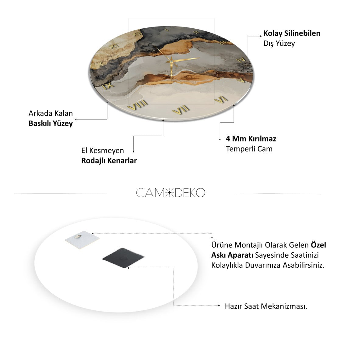 Gold Mermer Cam Saat