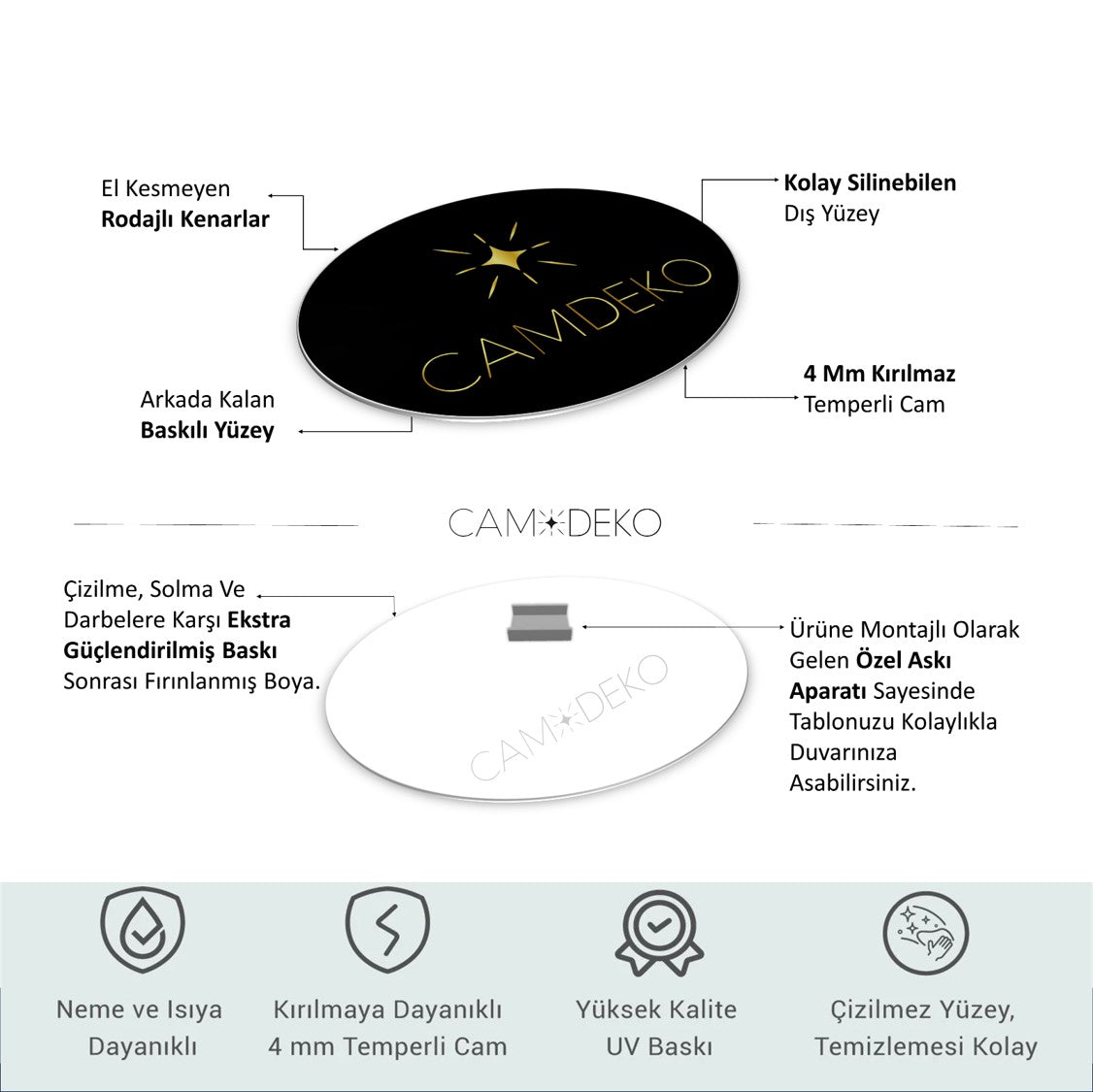Ying Yang Yuvarlak Cam Tablo