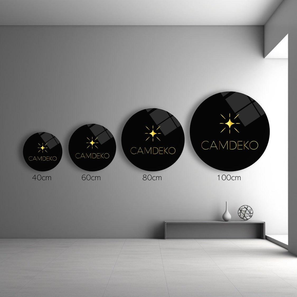 Soyut Gold Mermer Desen Yuvarlak Cam Tablo