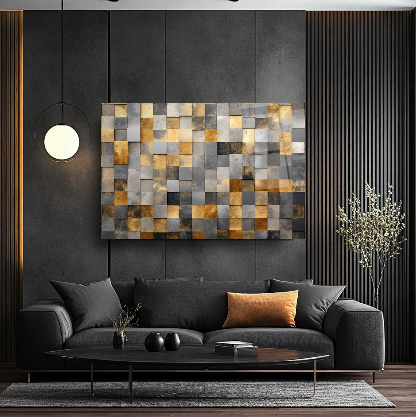 Gri Gold Küpler Cam Tablo