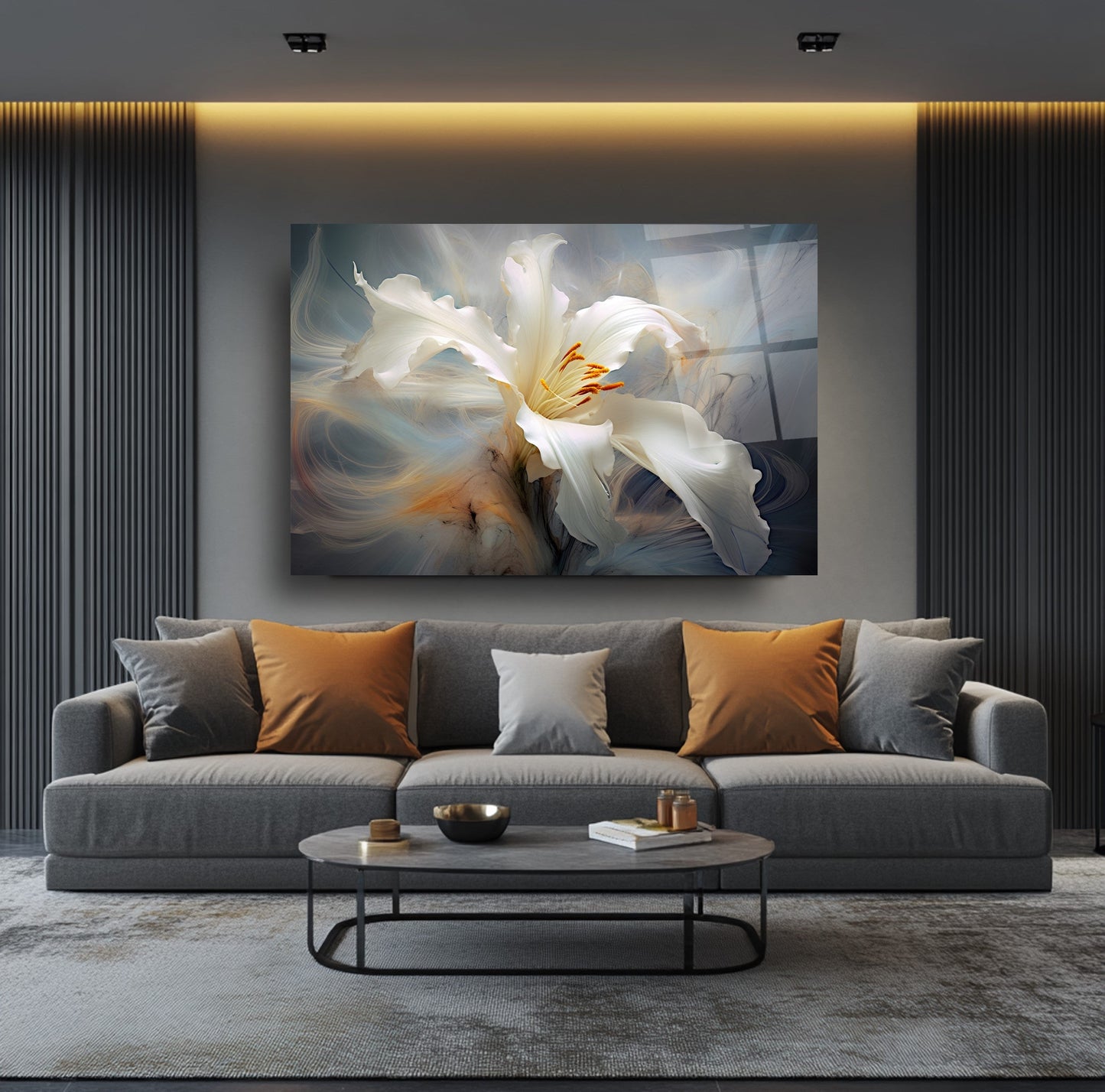 Beyaz Çiçek Cam Tablo