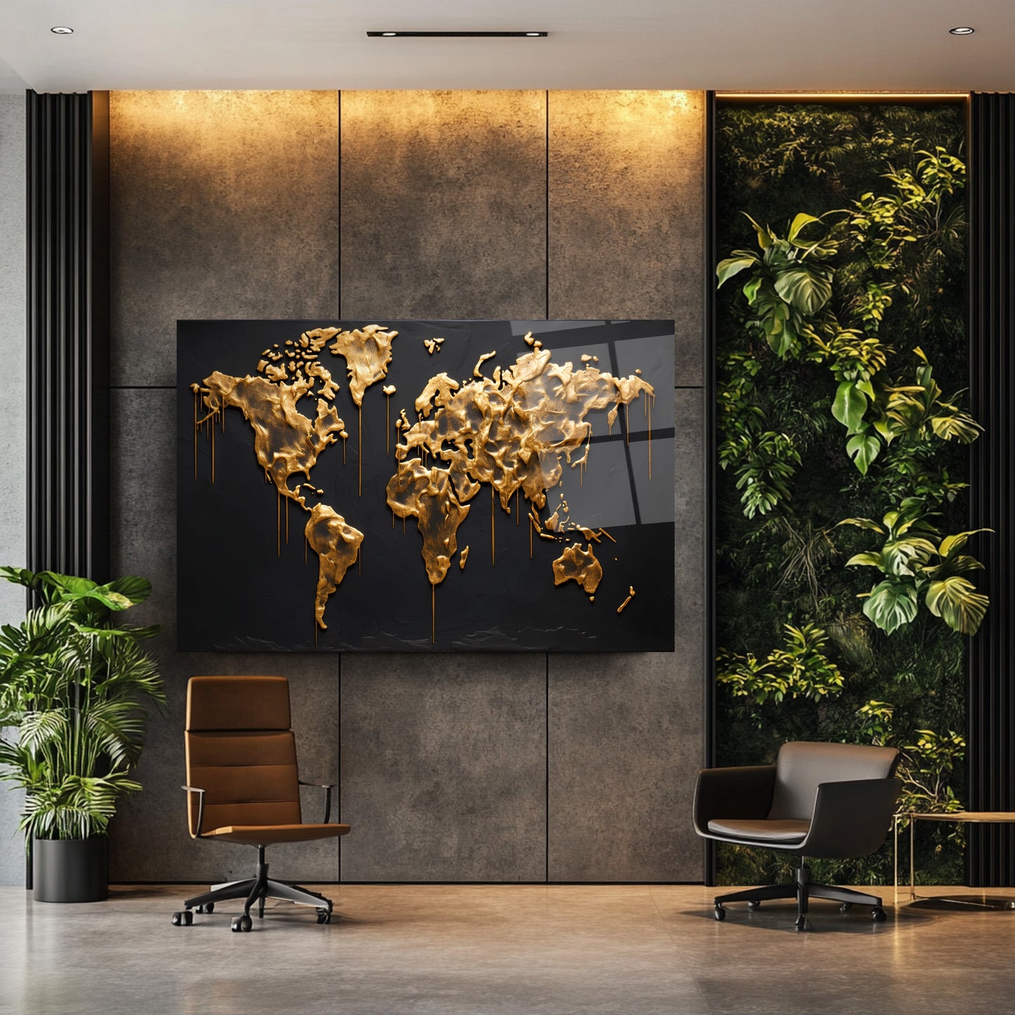 Gold Dünya Haritası Cam Tablo