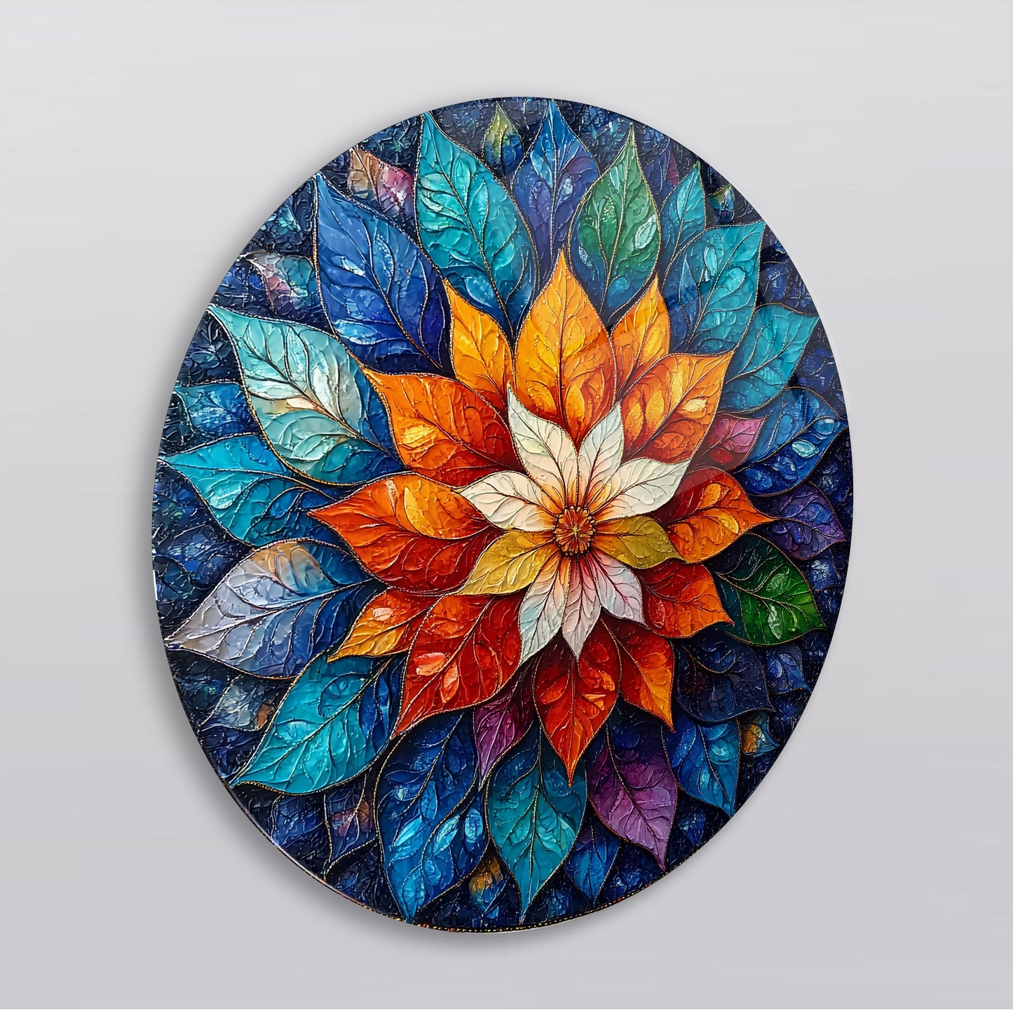Çiçekli Mandala Yuvarlak Cam Tablo