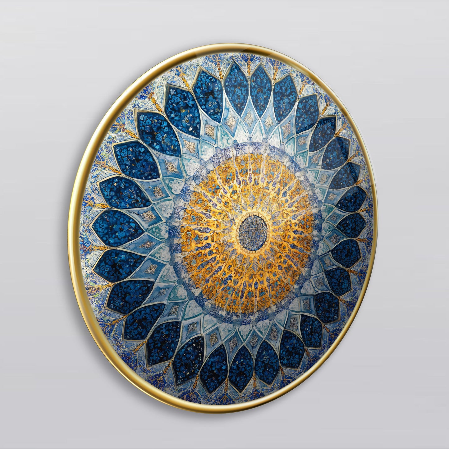 Mavi Gold İslami Sanat Yuvarlak Cam Tablo