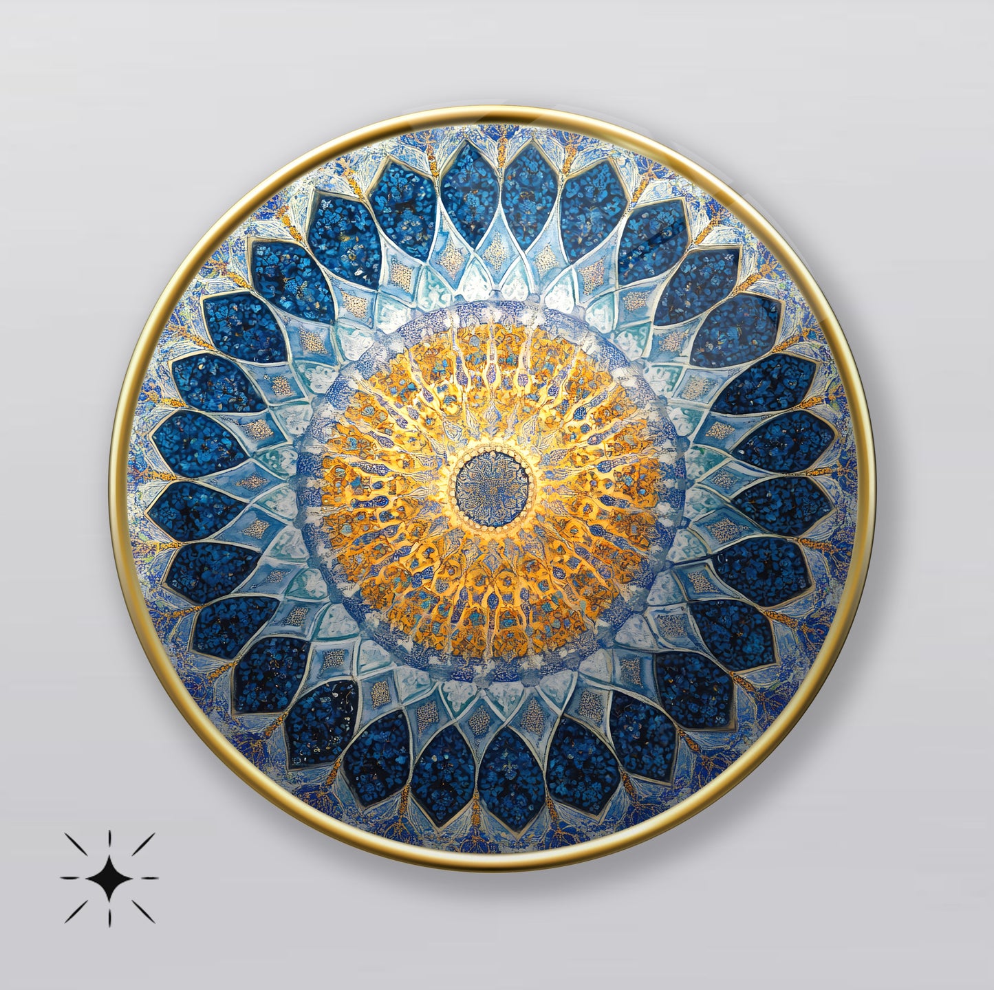 Mavi Gold İslami Sanat Yuvarlak Cam Tablo