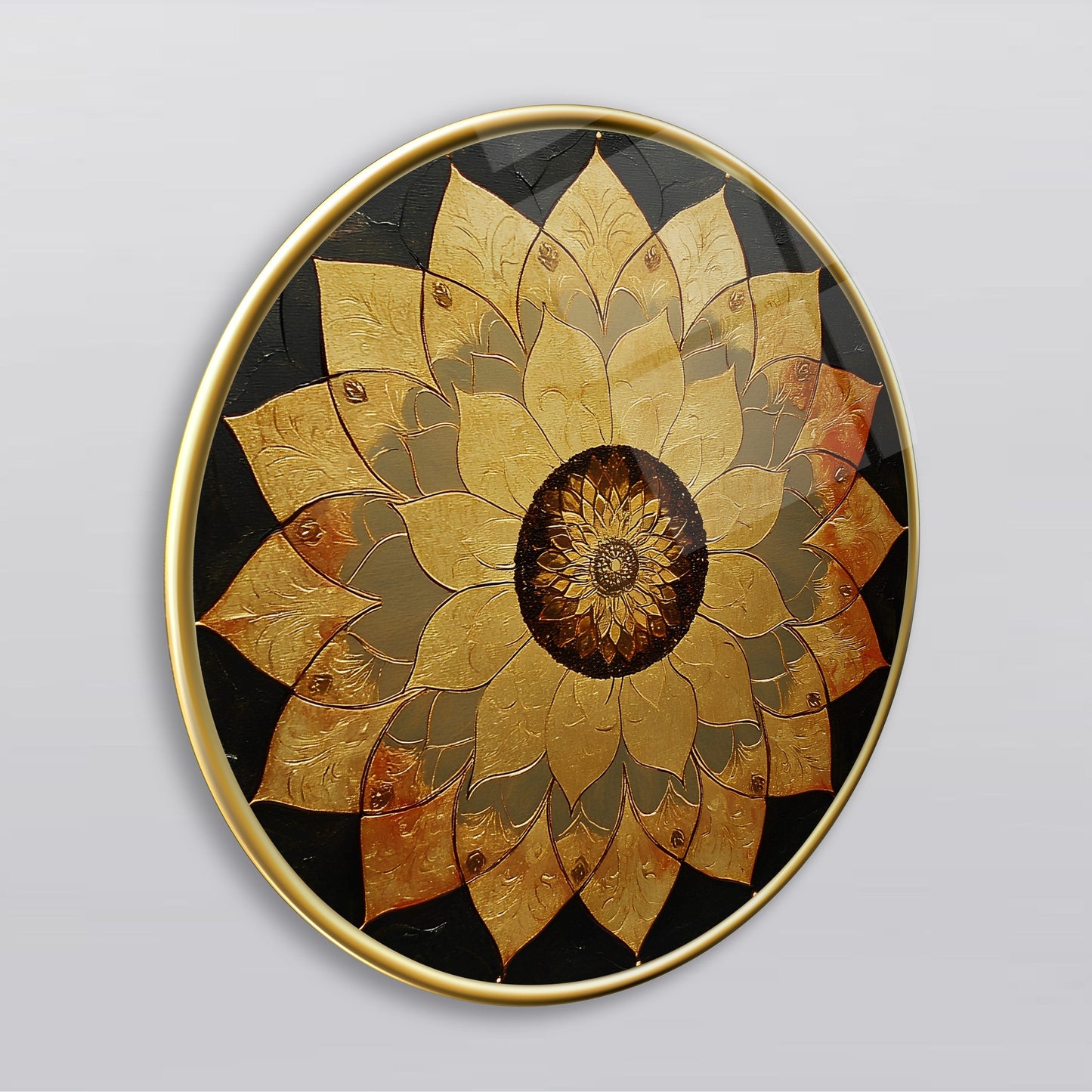Gold Lotus Çiçeği Yuvarlak Cam Tablo