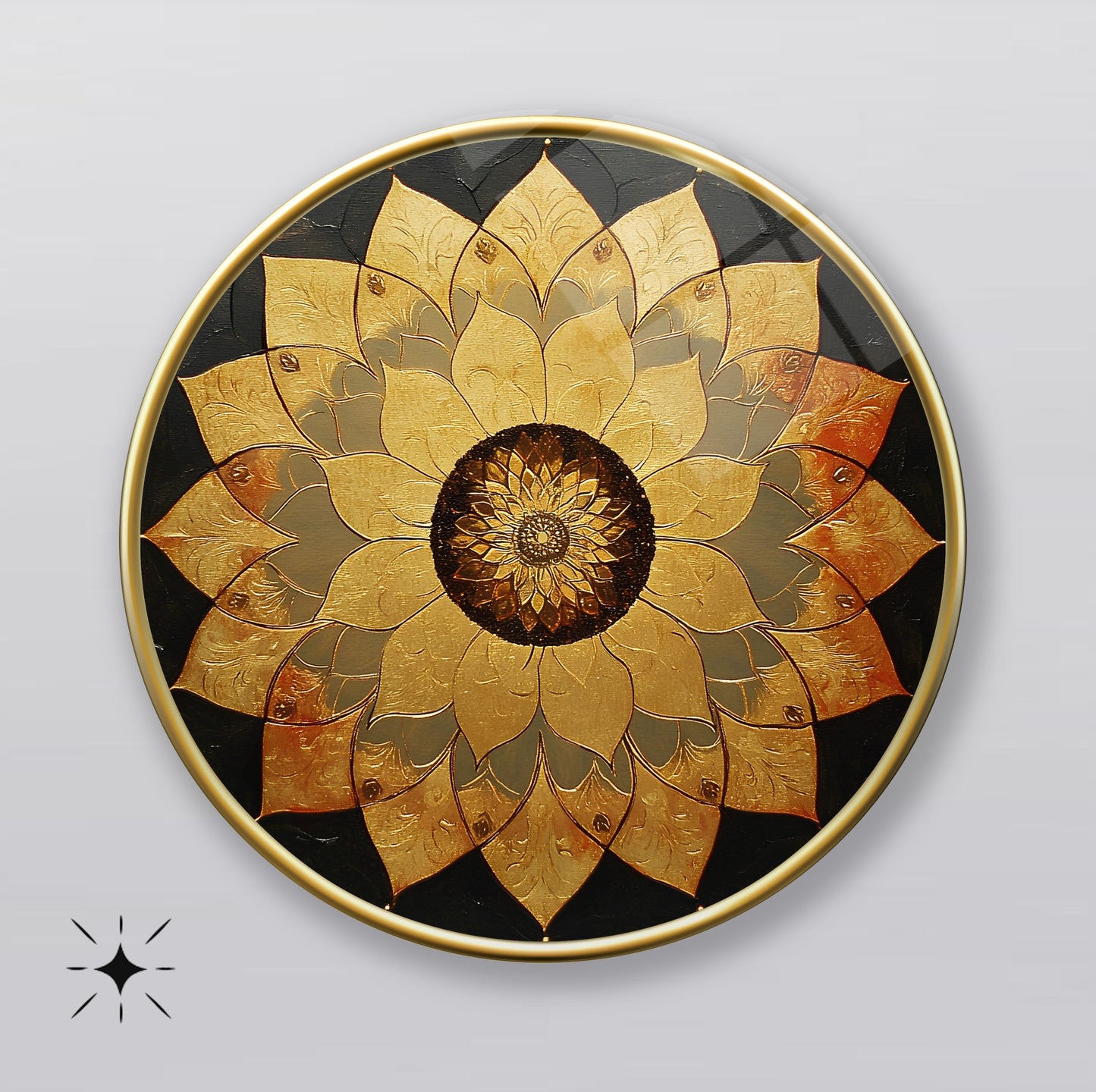Gold Lotus Çiçeği Yuvarlak Cam Tablo