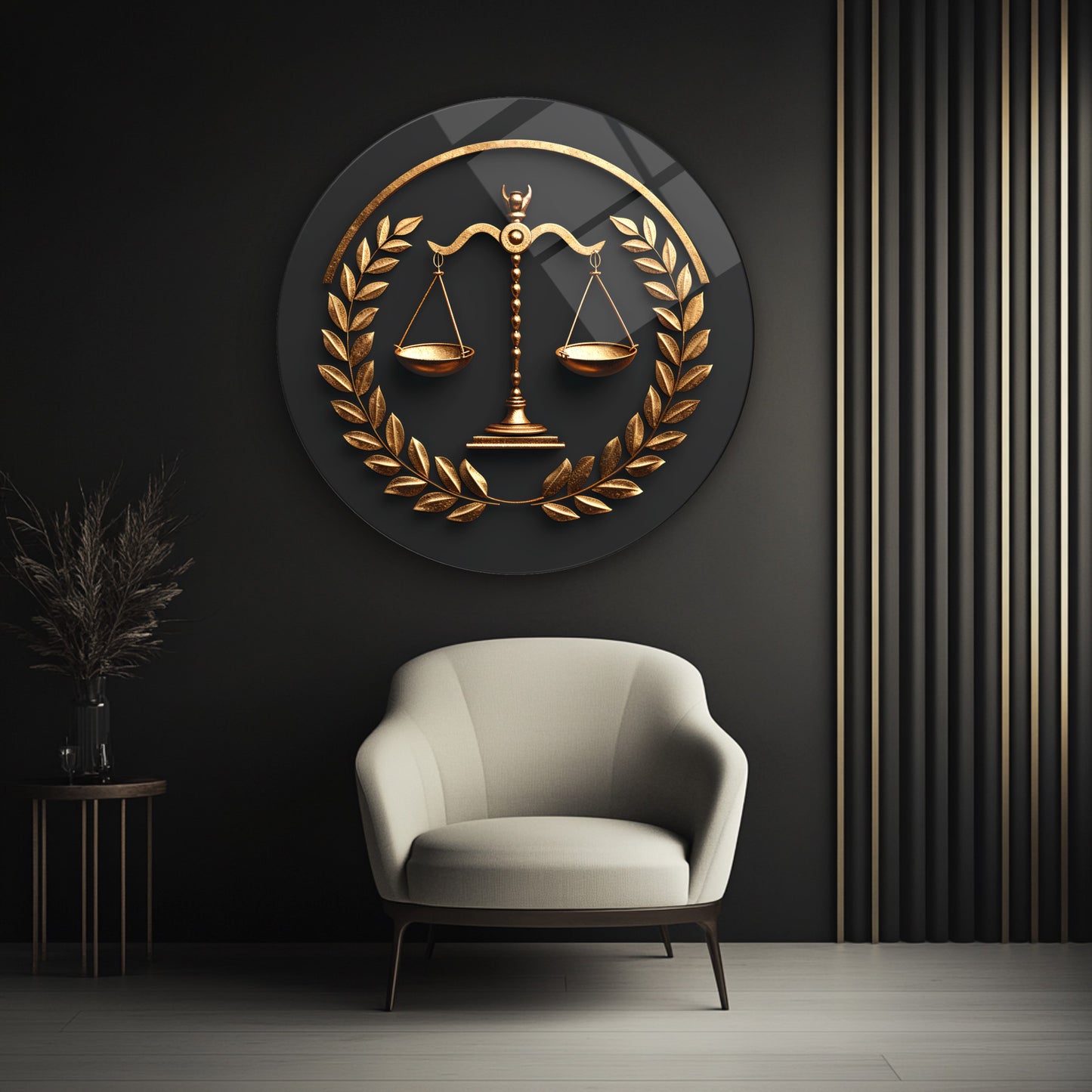 Adalet Terazisi Yuvarlak Cam Tablo