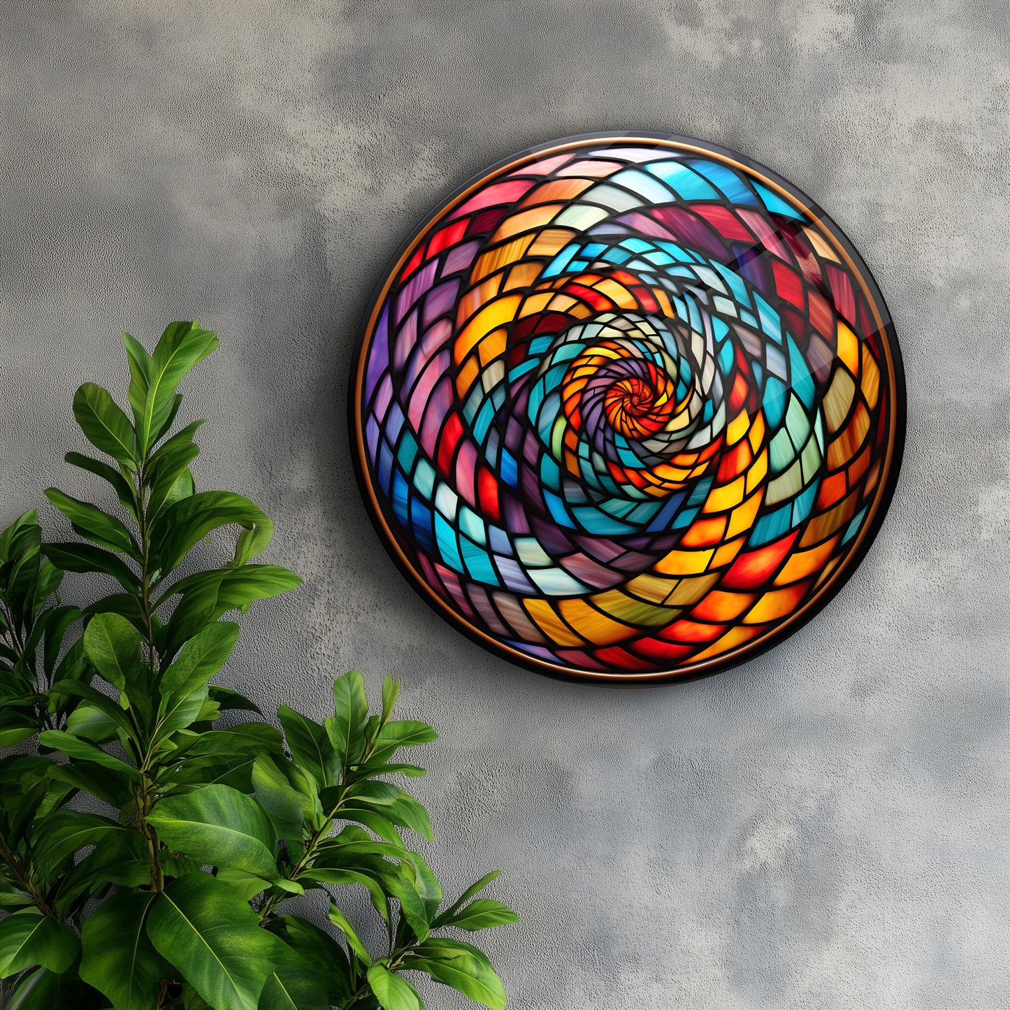 Renkli Soyut Yuvarlak Cam Tablo