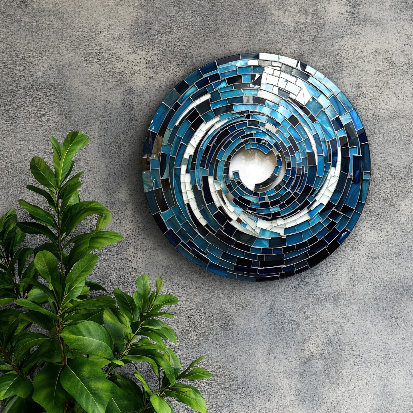 Vitray Desen Soyut Mavi Döngü Yuvarlak Cam Tablo