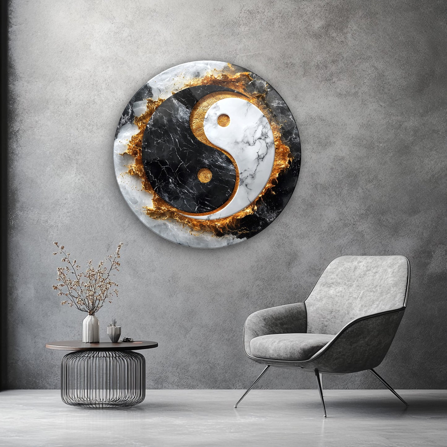 Ying Yang Yuvarlak Cam Tablo
