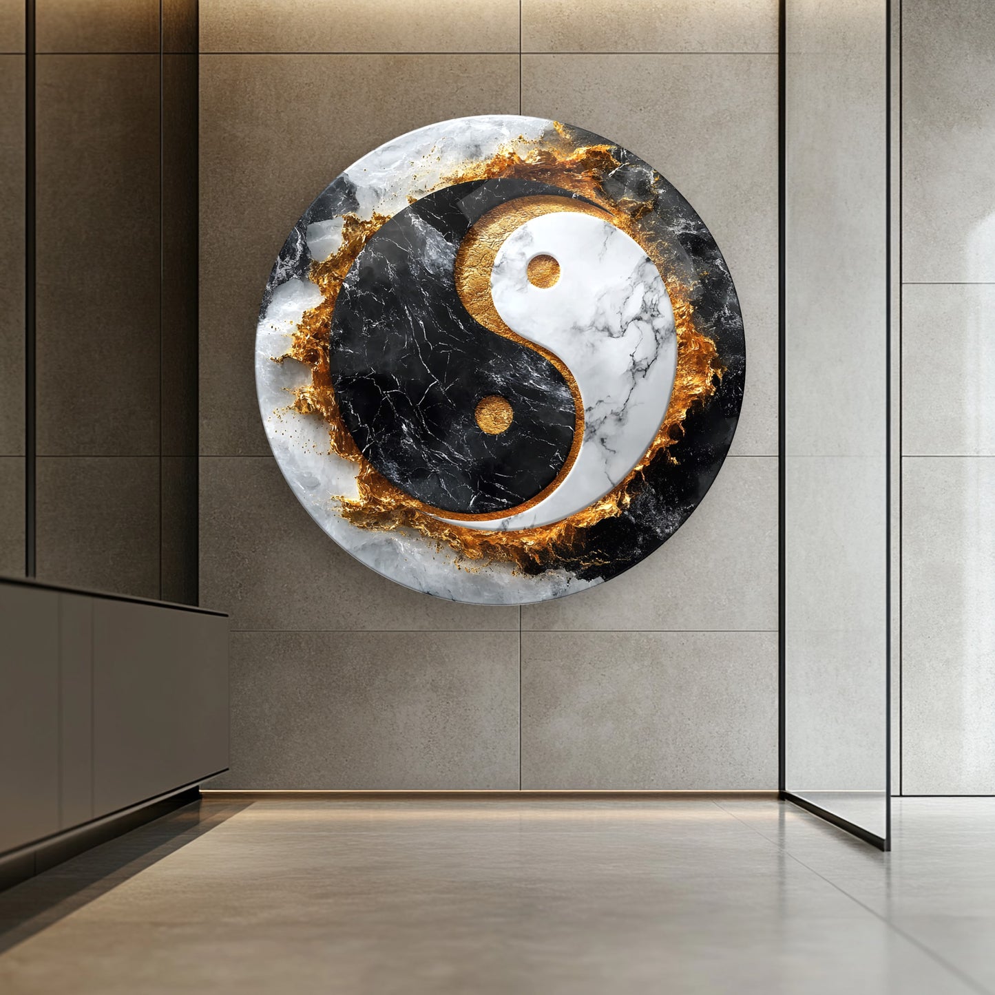 Ying Yang Yuvarlak Cam Tablo