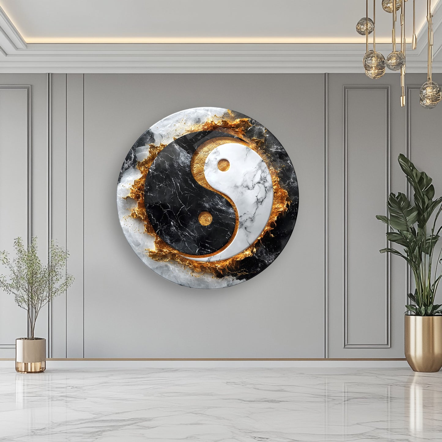 Ying Yang Yuvarlak Cam Tablo