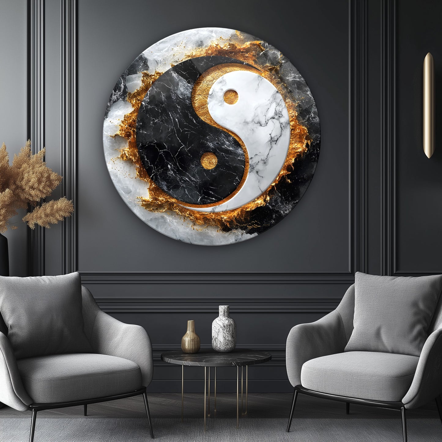 Ying Yang Yuvarlak Cam Tablo