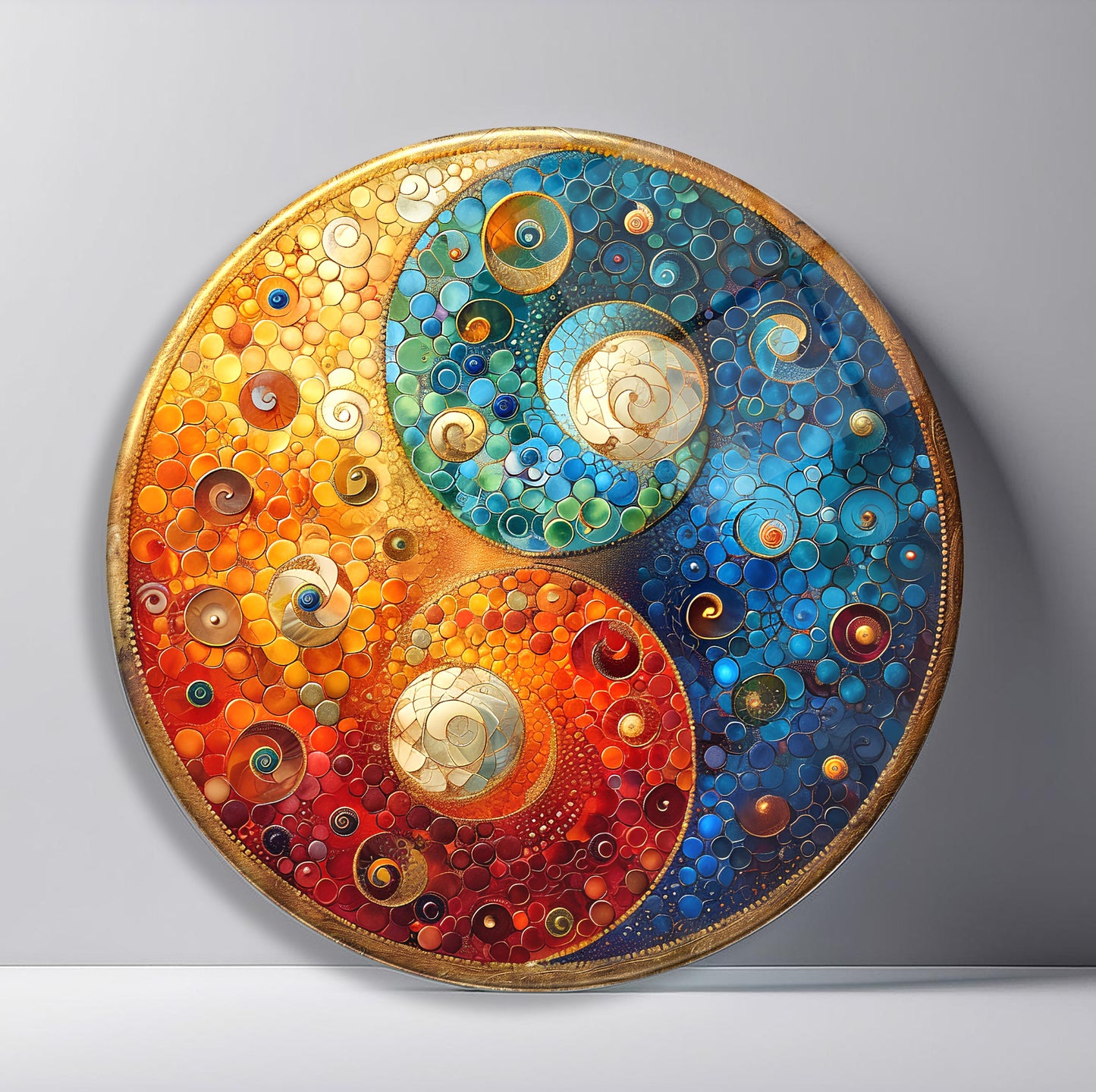 Ying Yang Yuvarlak Cam Tablo