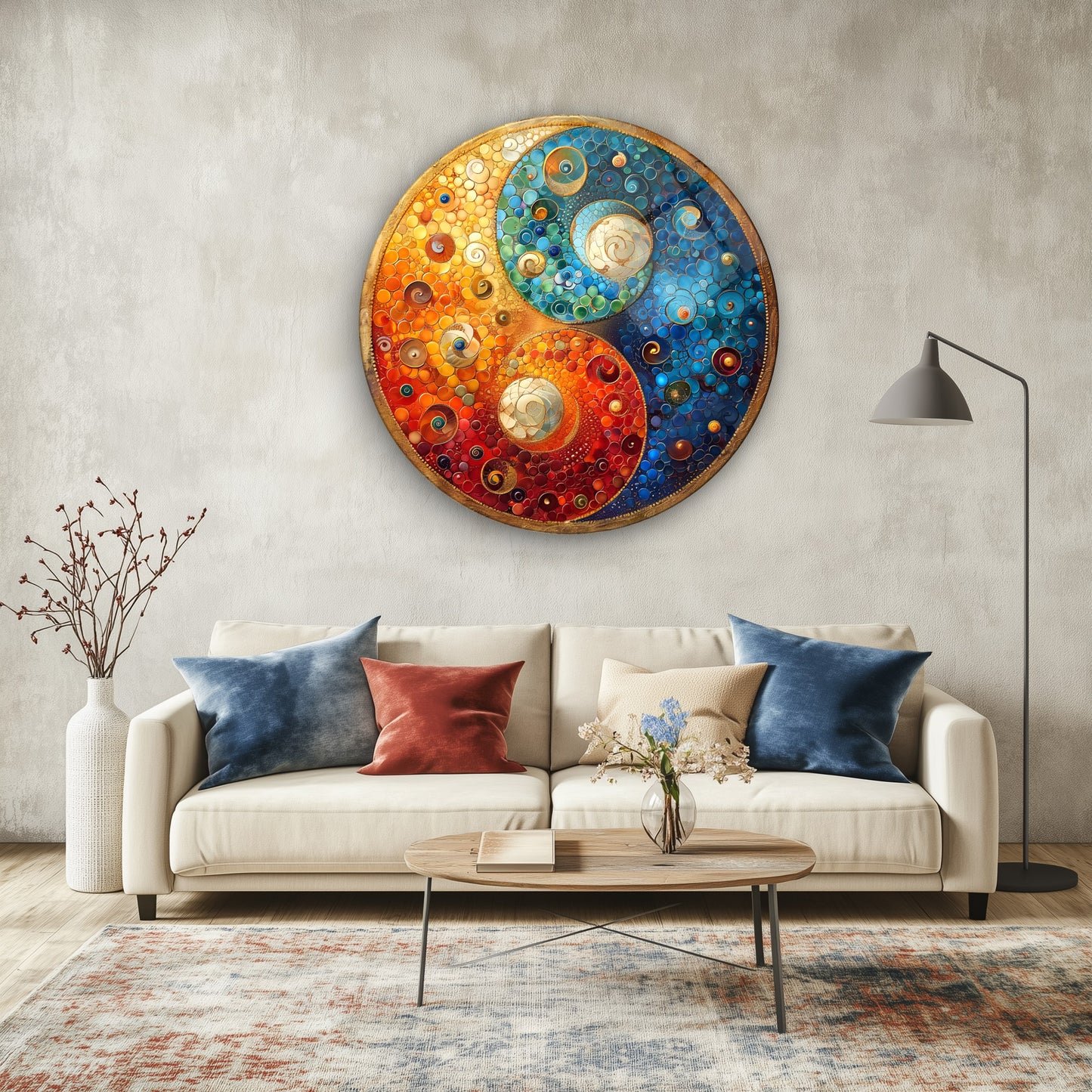 Ying Yang Yuvarlak Cam Tablo