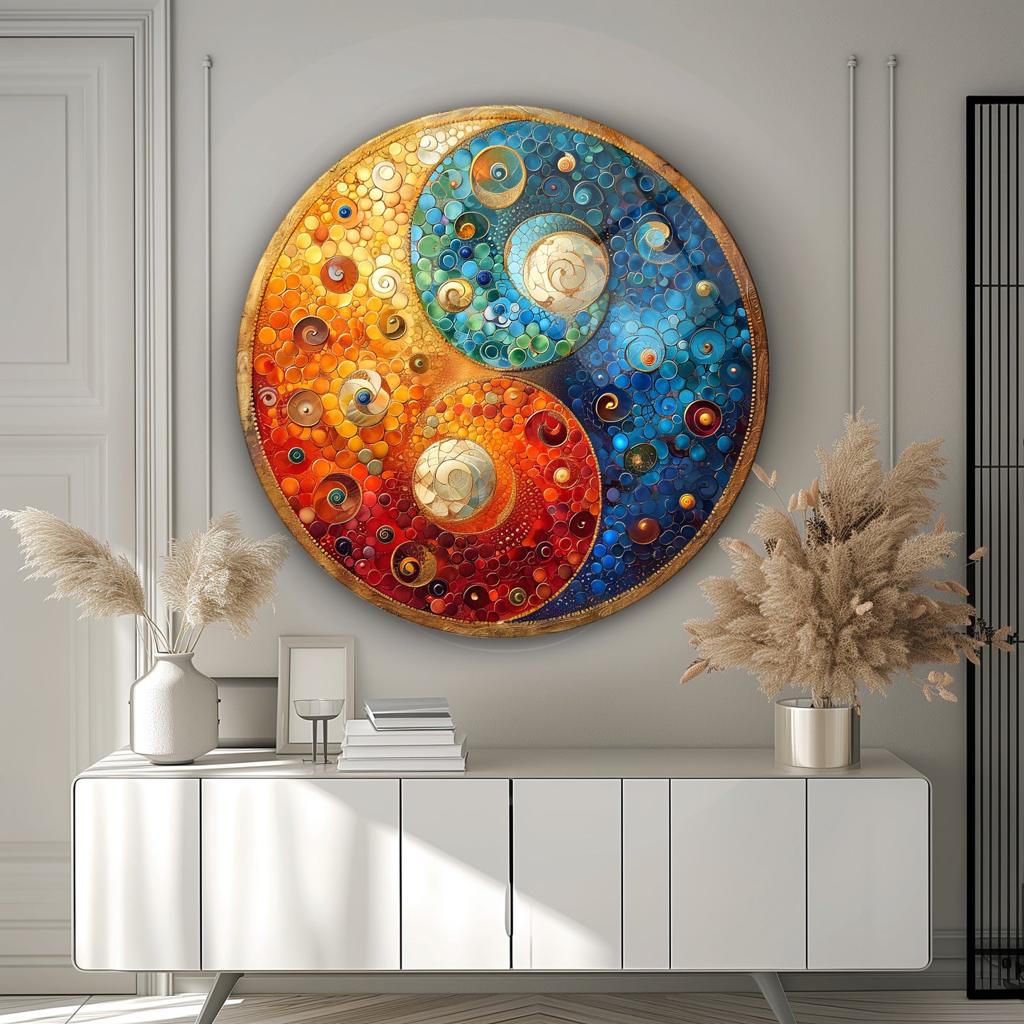 Ying Yang Yuvarlak Cam Tablo