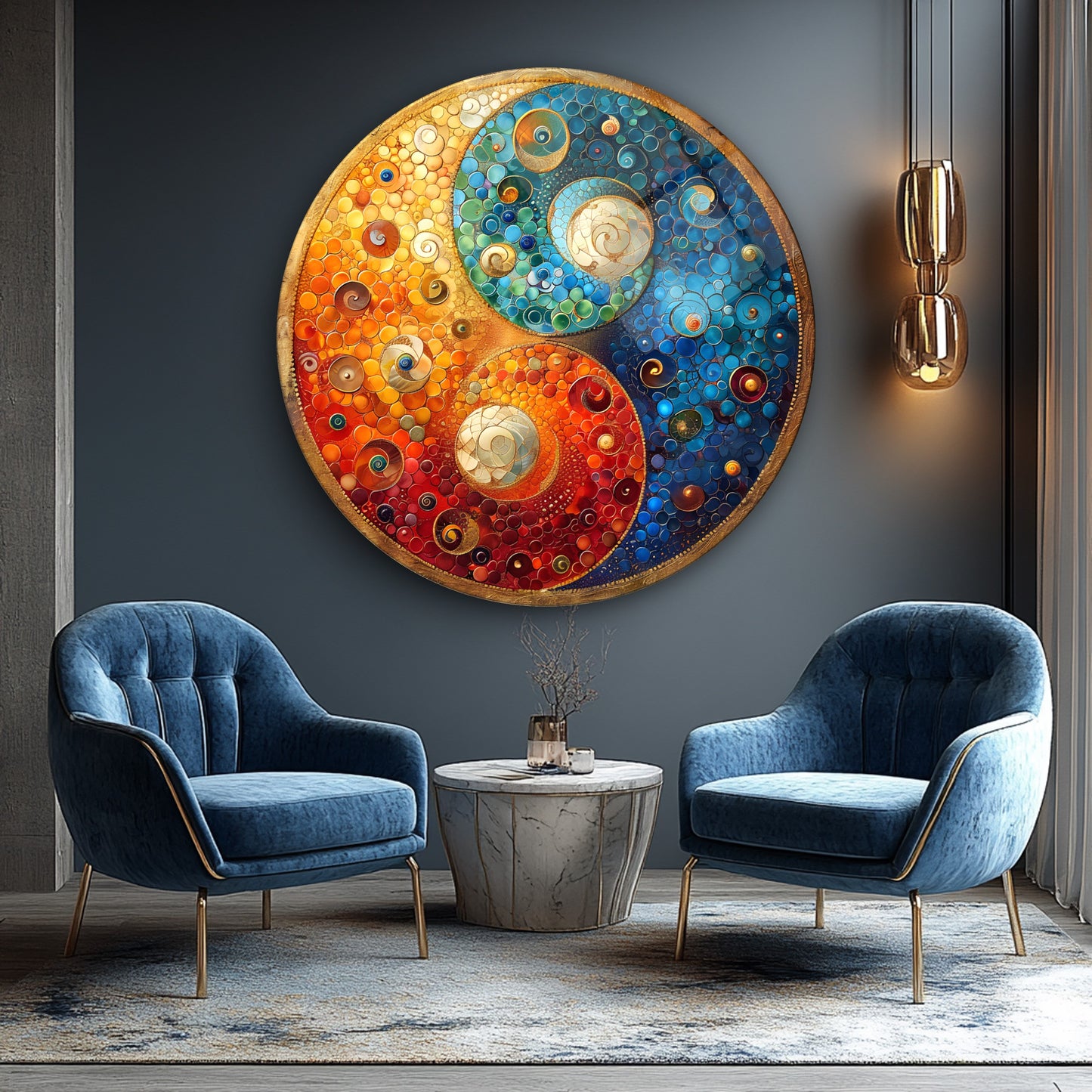 Ying Yang Yuvarlak Cam Tablo