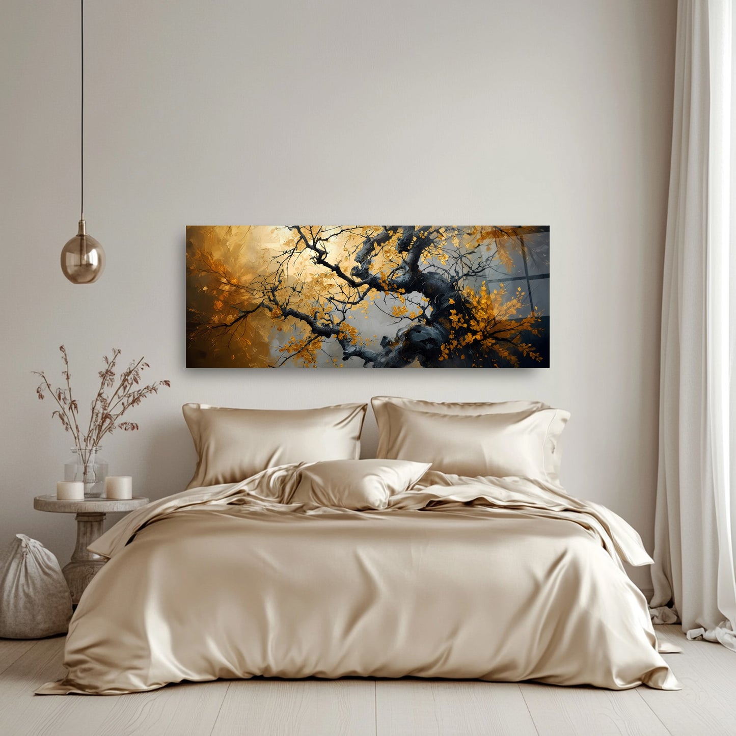 Gold Ağaç Panoramik Cam Tablo