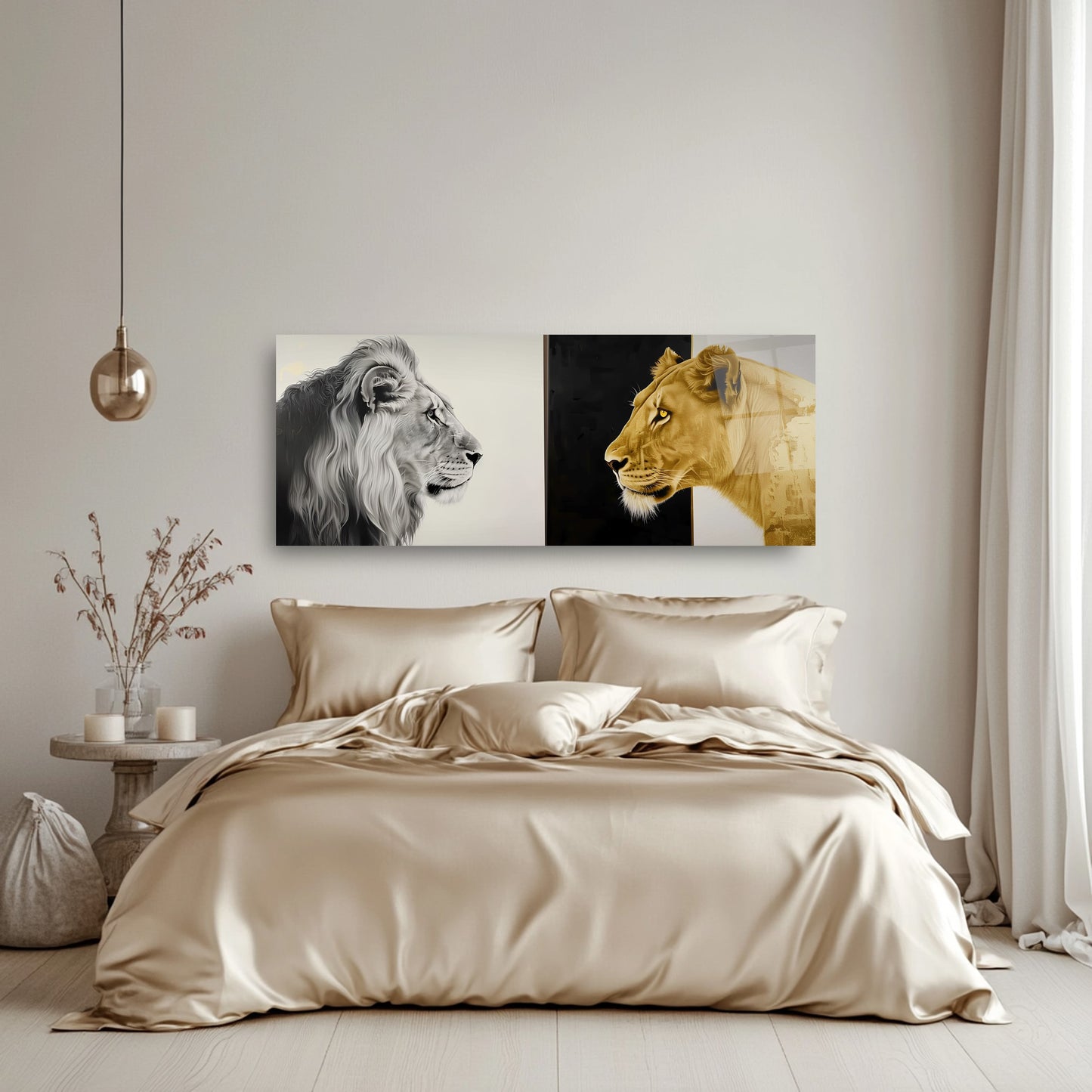 Aslan ve Leopar Panoramik Cam Tablo