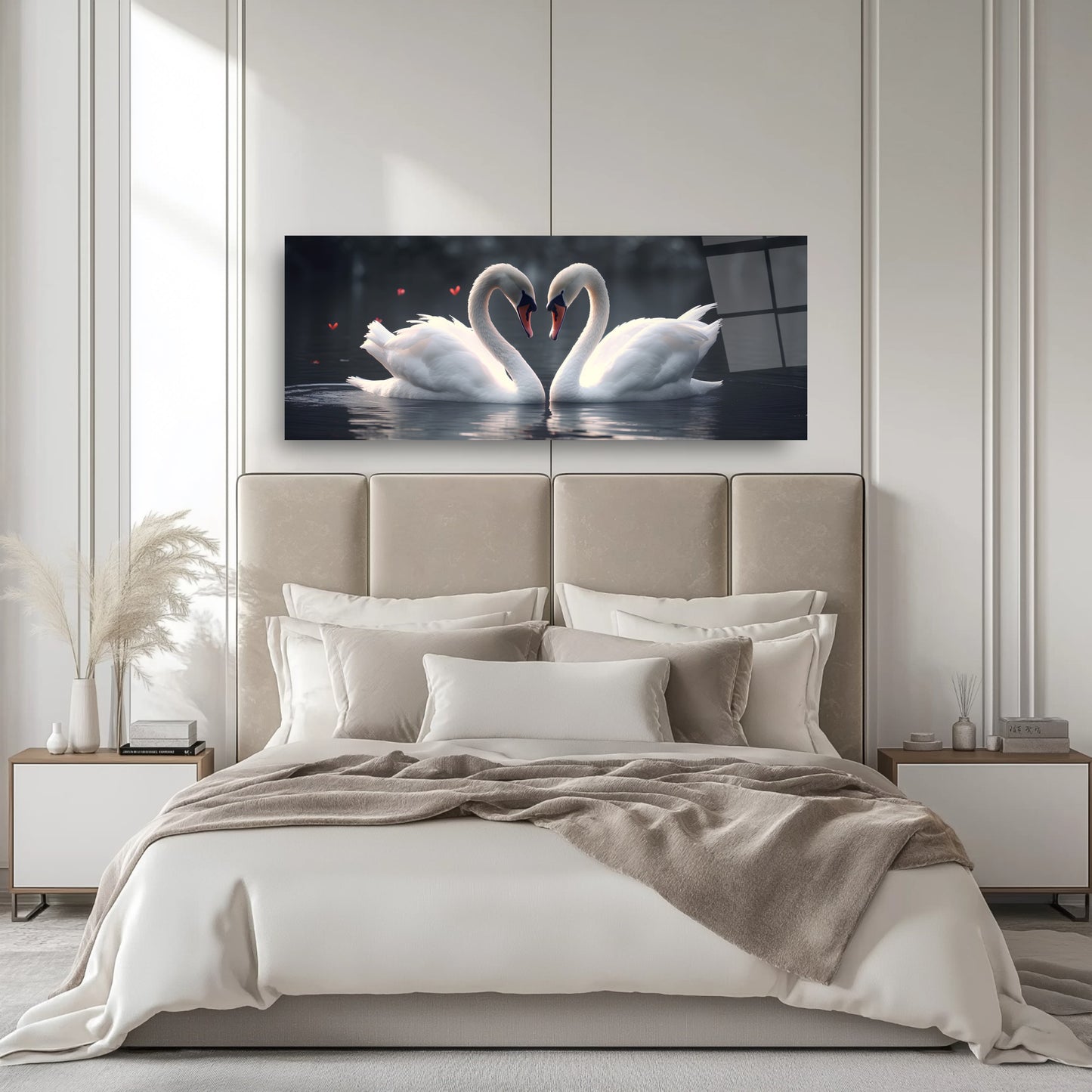 Çifte Kuğular Panoramik Cam Tablo