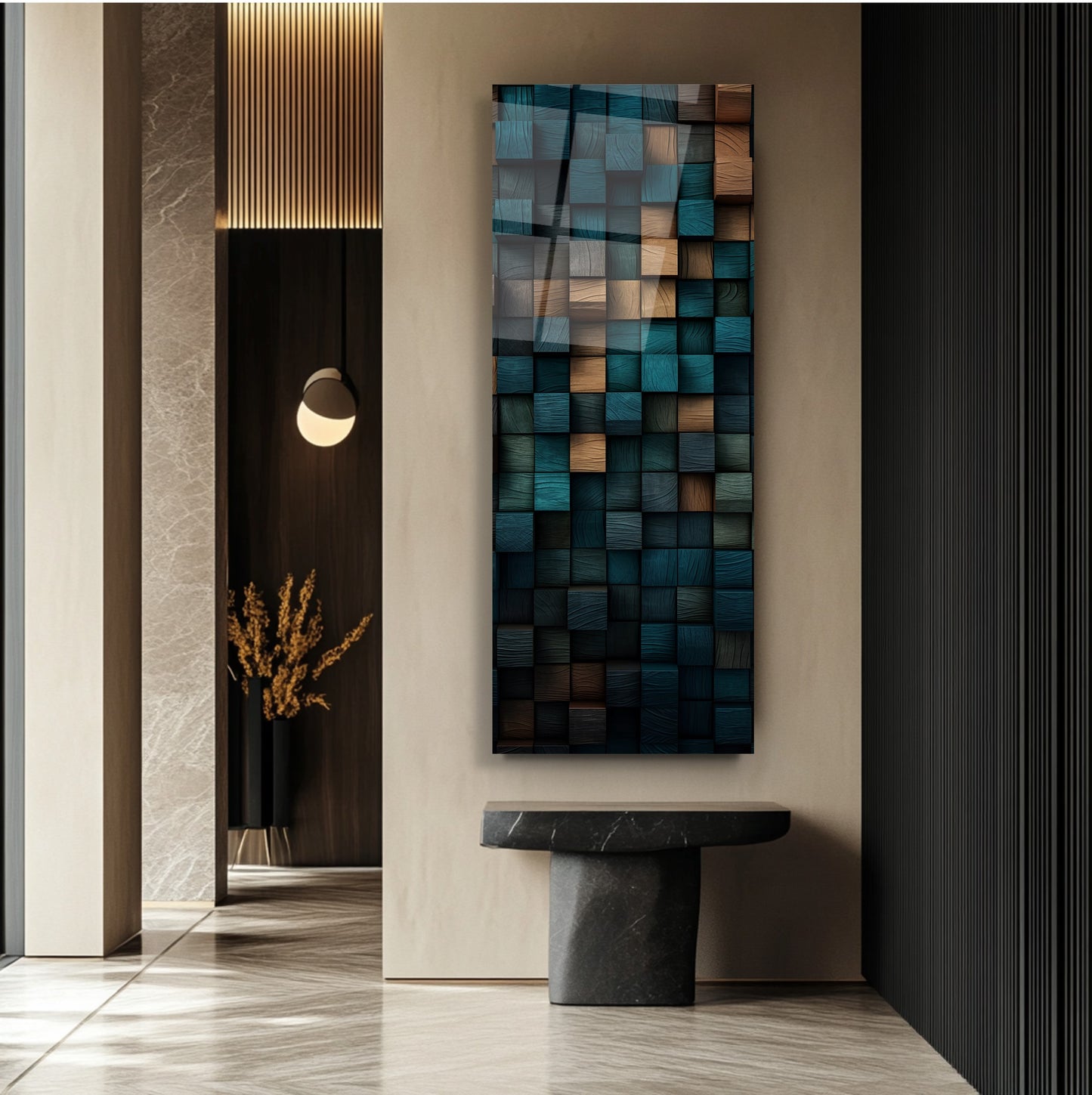 Soyut Küpler Panoramik Cam Tablo