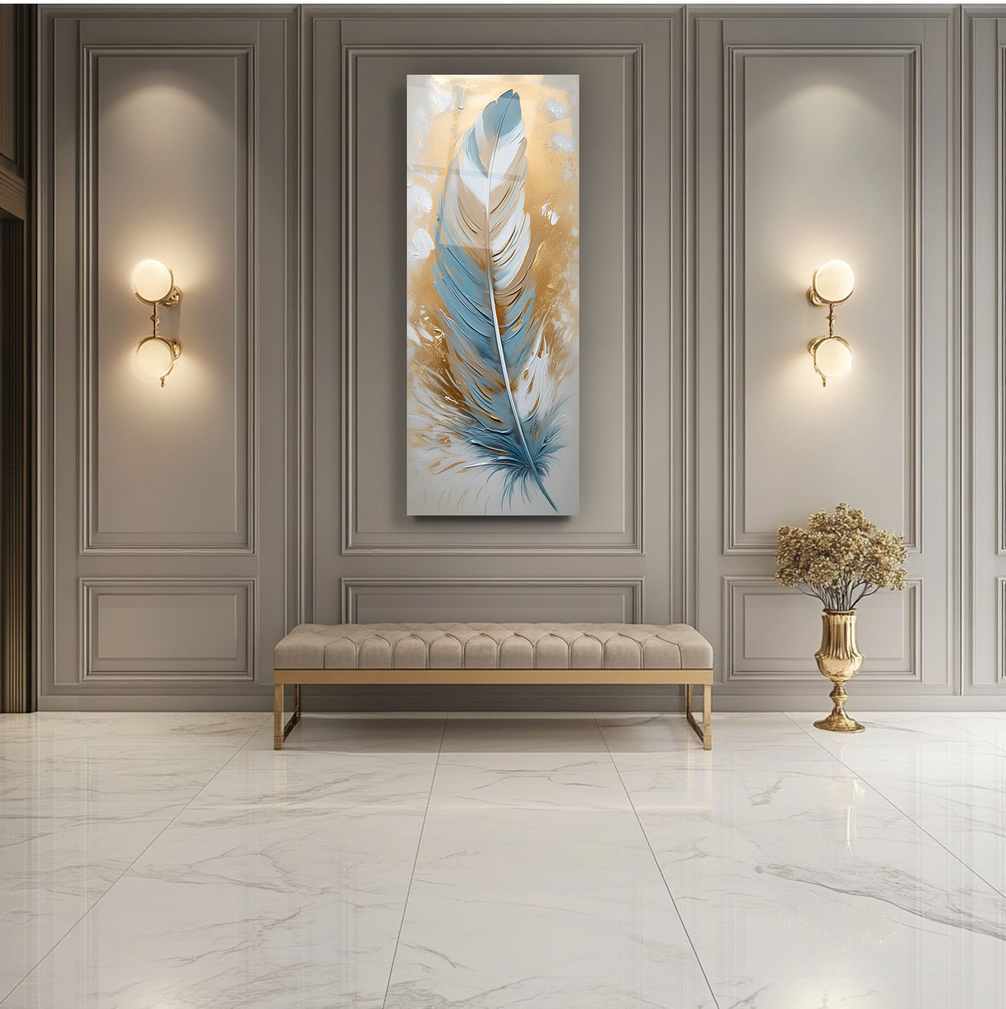 Beyaz Tüy Panoramik Cam Tablo