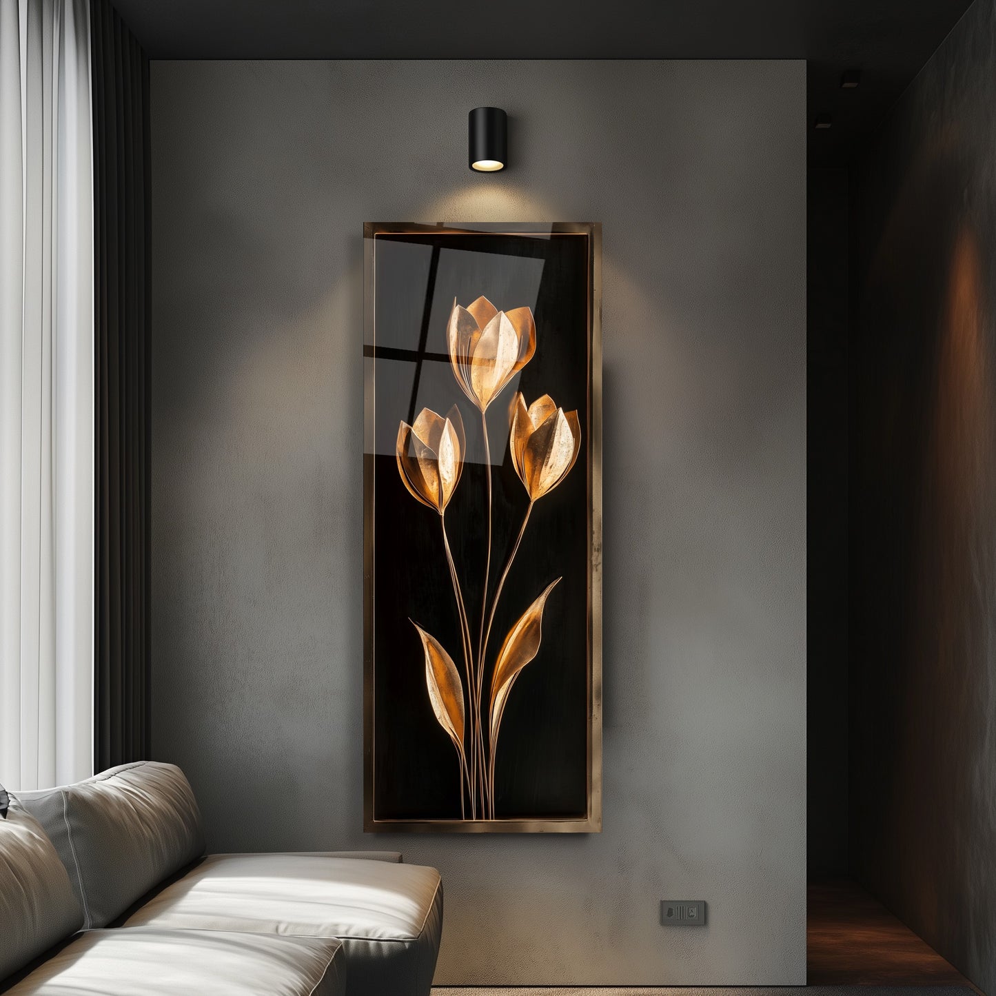 Gold Laleler Panoramik Cam Tablo