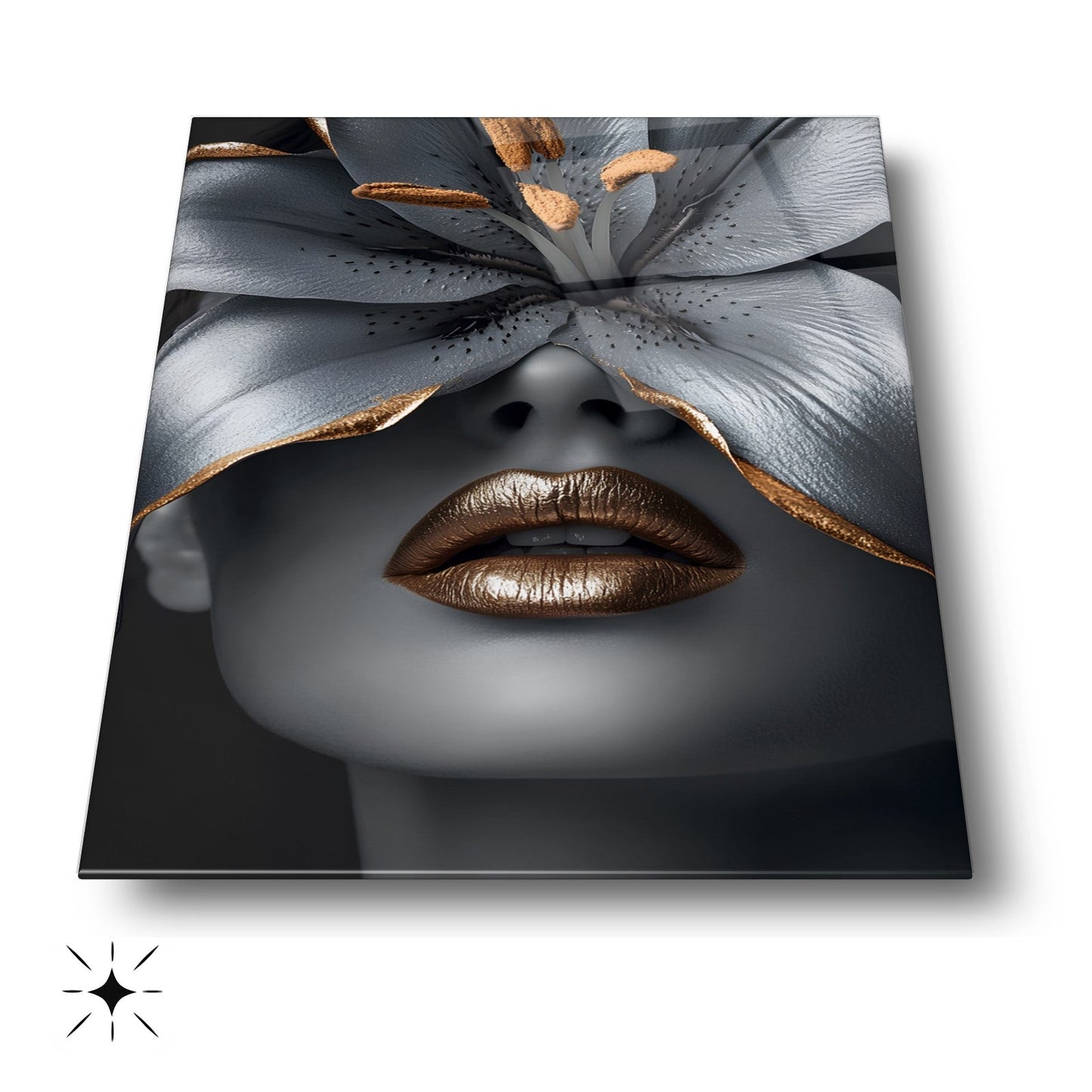 Çiçekli Gümüş Kadın Cam Tablo