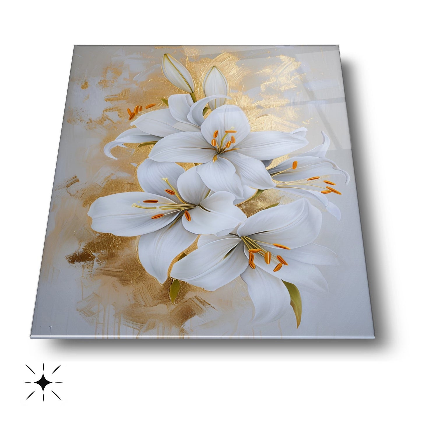 Gold Detaylı Çiçekler Cam Tablo