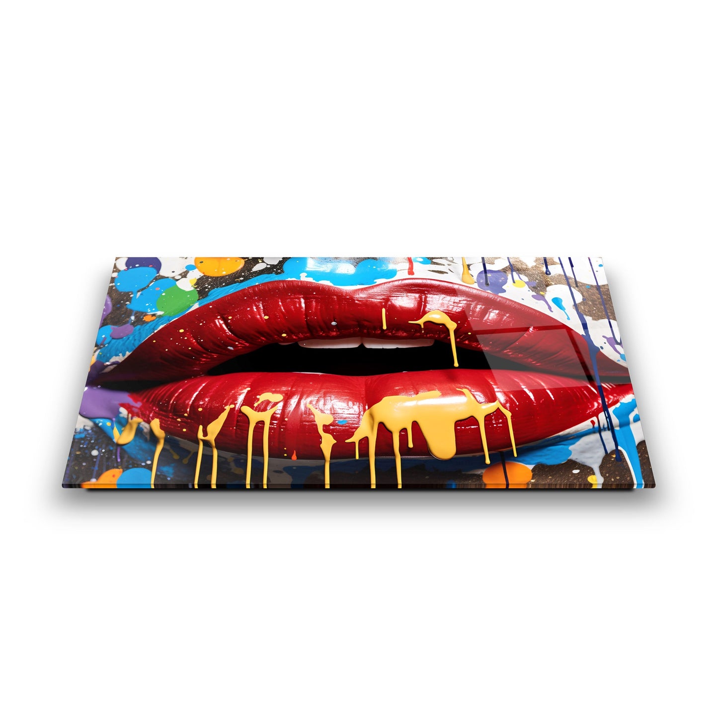 Grafiti Boyalı Dudak Cam Tablo