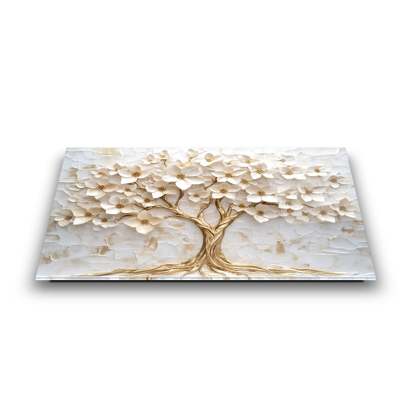 Gold Beyaz Hayat Ağacı Cam Tablo