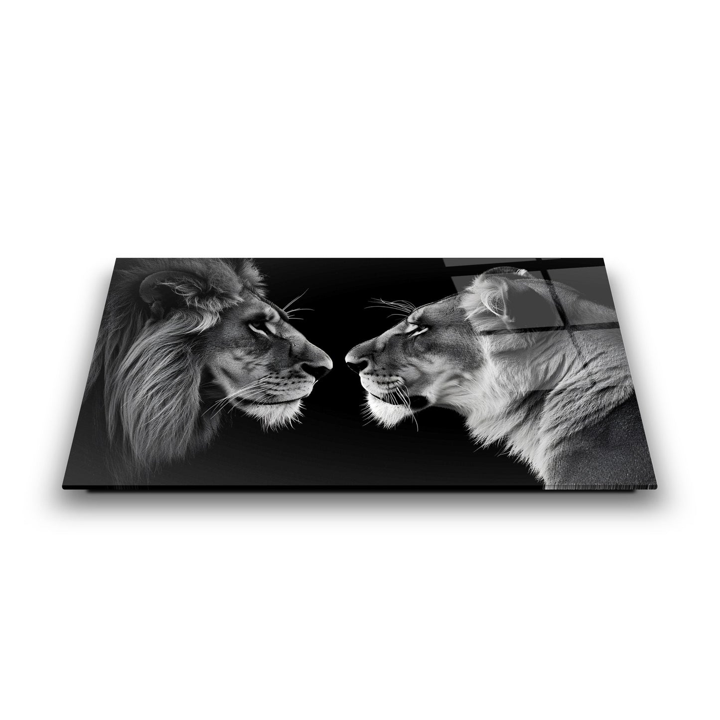 Erkek ve Dişi Aslan Cam Tablo