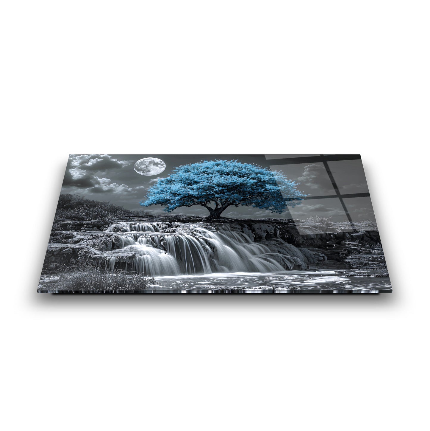 Mavi Hayat Ağacı Cam Tablo