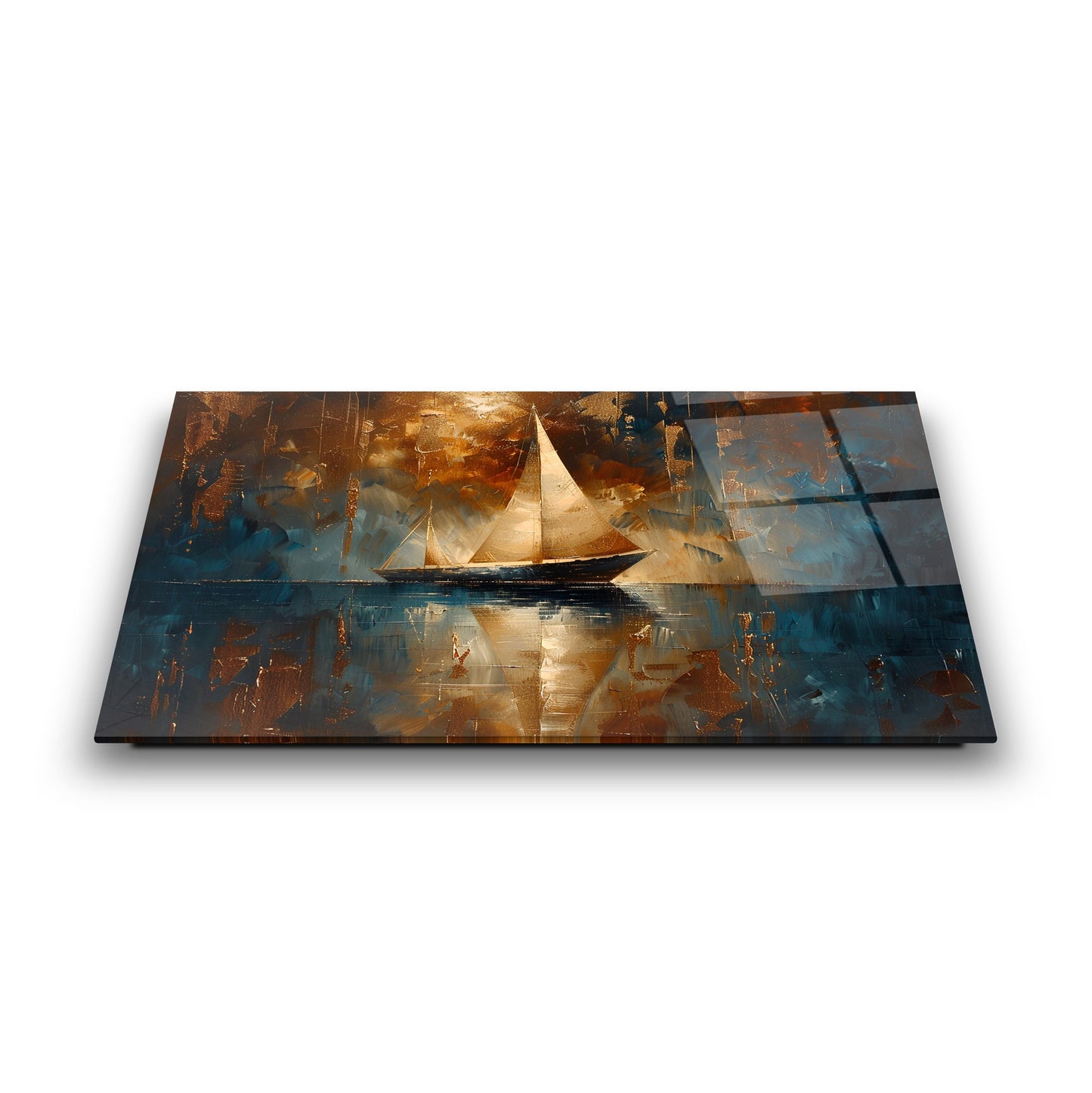 Yelkenli ve Deniz Manzarası Cam Tablo