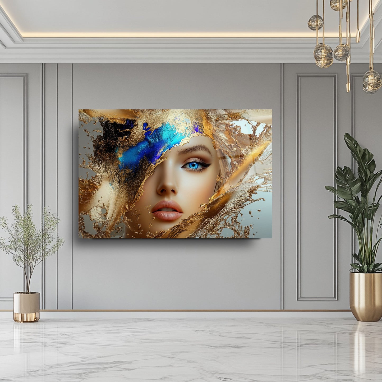 Mavi Gold Detay Kadın Model Cam Tablo