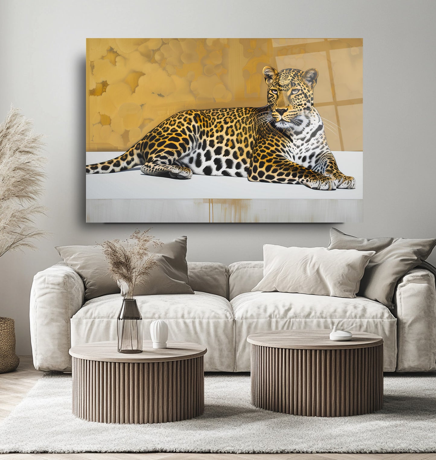 Gold Detaylı Leopar Cam Tablo