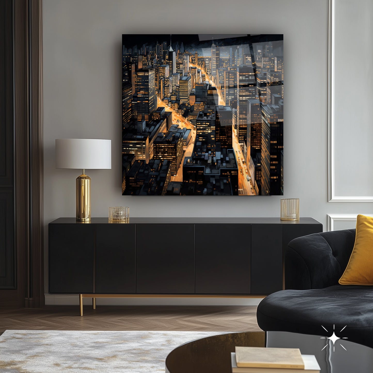 Işıklı Şehir Manzarası Kare Cam Tablo