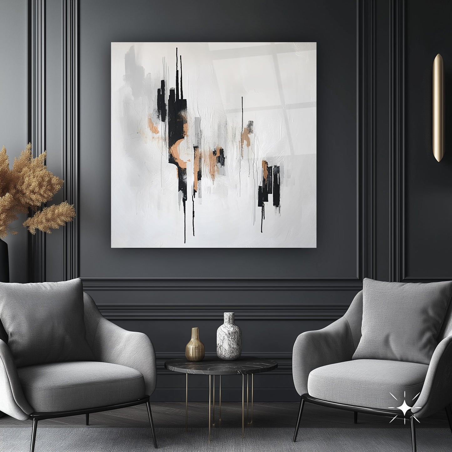 Modern Siyah Gold Soyut Kare Cam Tablo