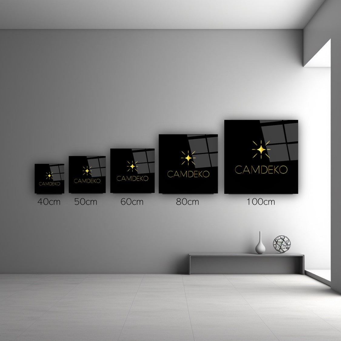 Turuncu Gold Çiçekler Kare Cam Tablo