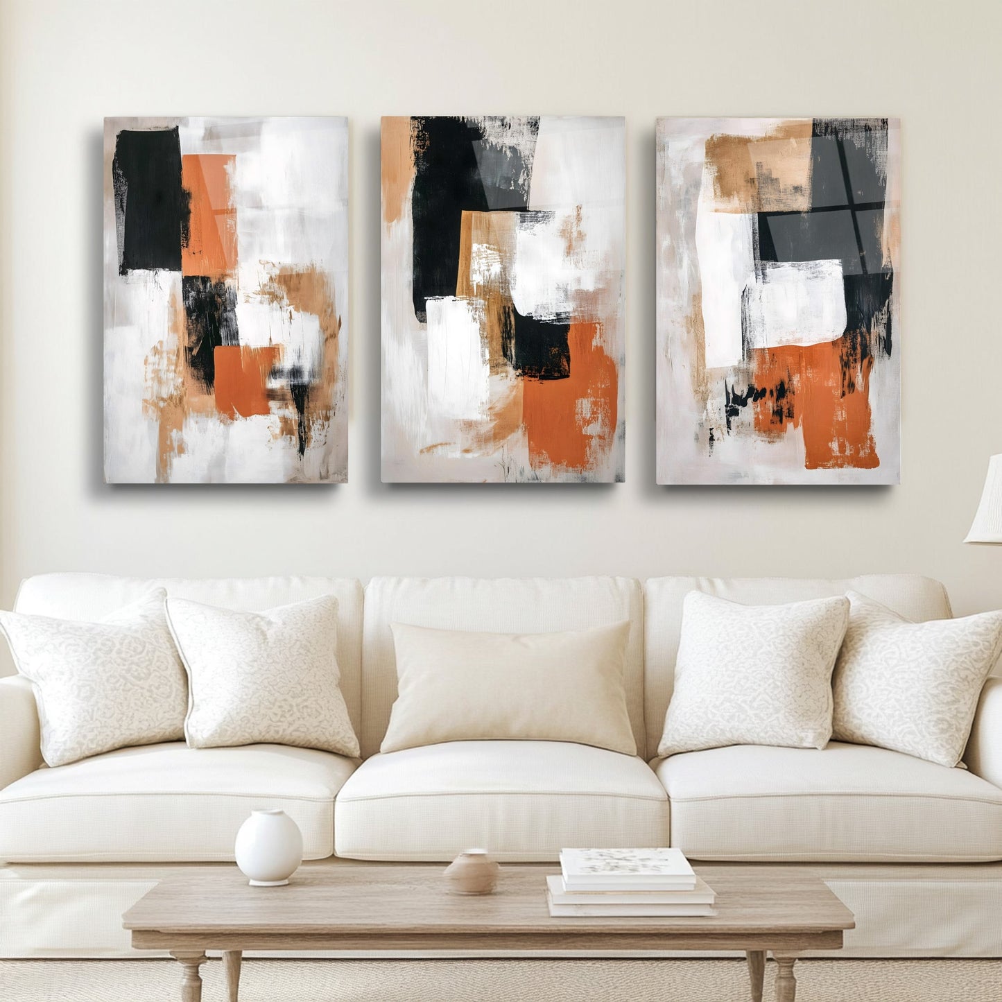 Soyut Renkler Üçlü Set Cam Tablo