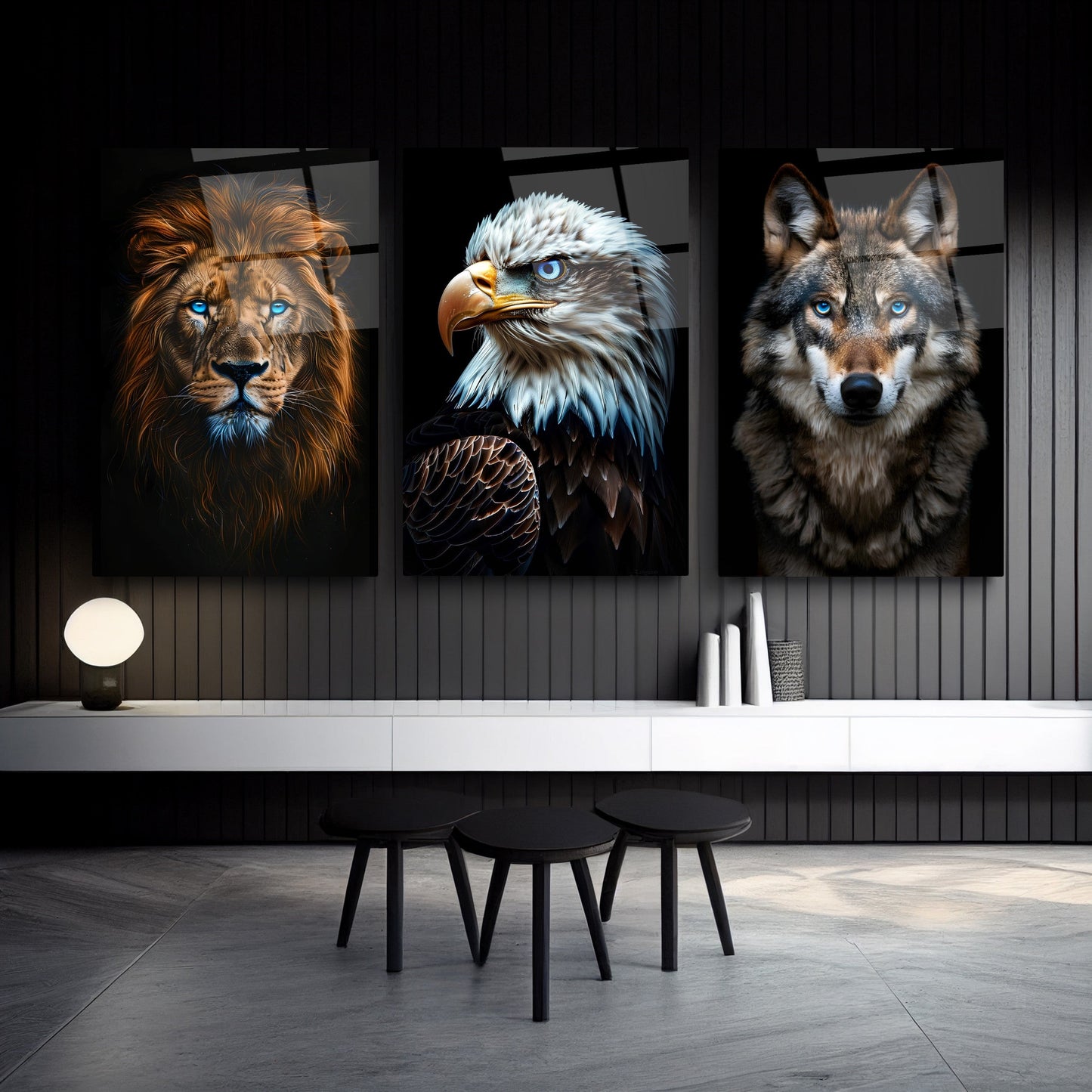 Aslan Kartal Kurt Üçlü Set Cam Tablo
