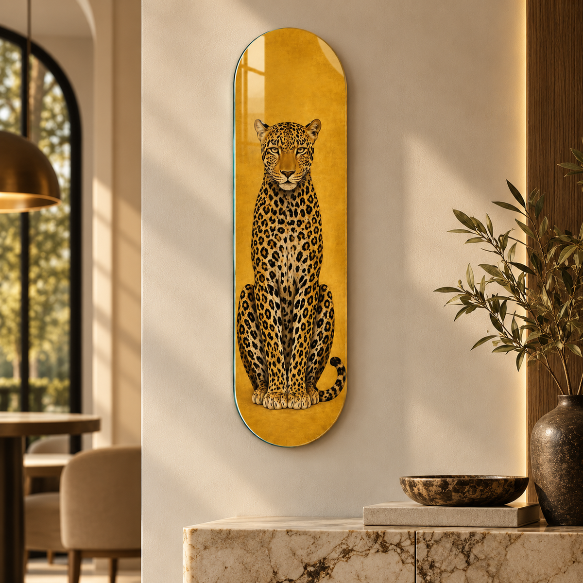 Altın zeminli leopar Skate Board cam tablo - alternatif premium mekan