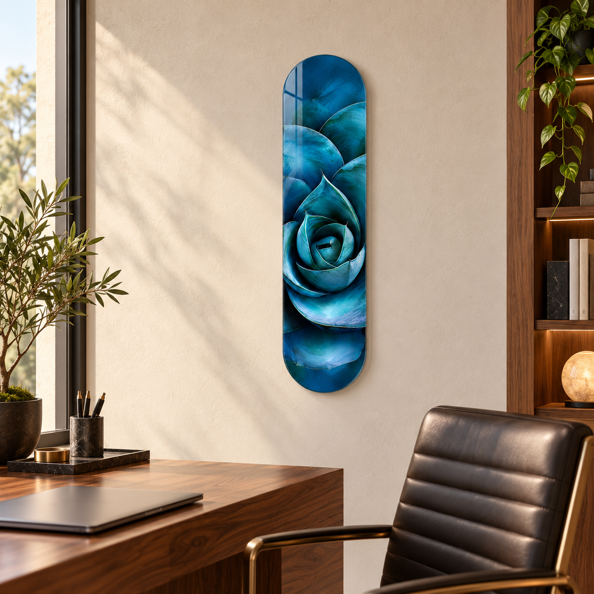 Mavi Spiral Sukulent Dikey Skate Board Cam Tablo - ofis