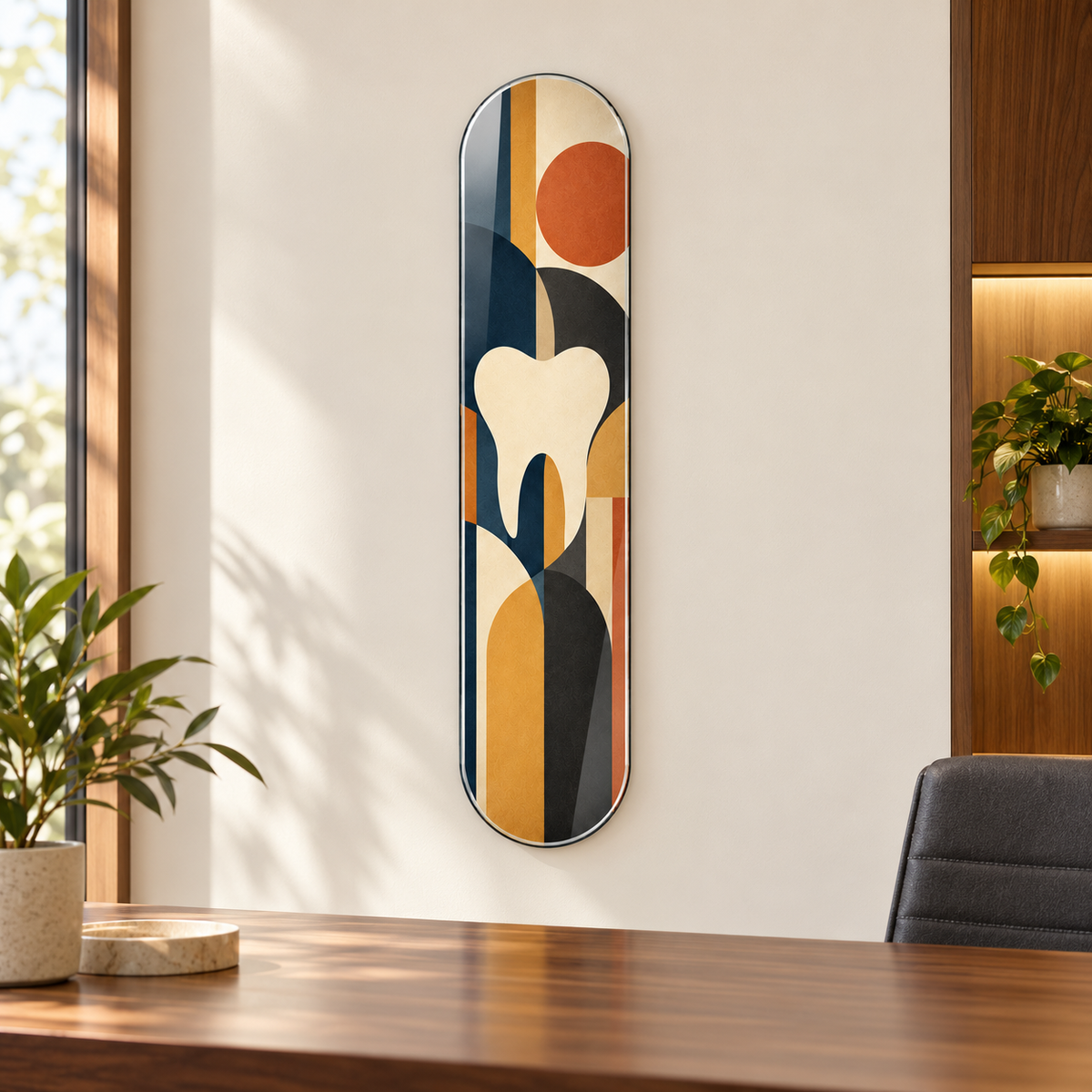 Geometrik Diş ve Denge Dikey Skate Board Cam Tablo - hekim odasi