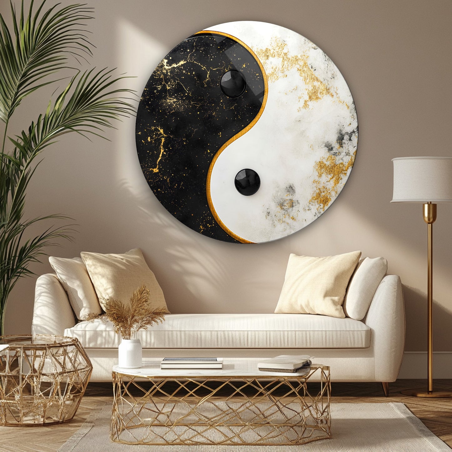 Ying Yang Yuvarlak Cam Tablo