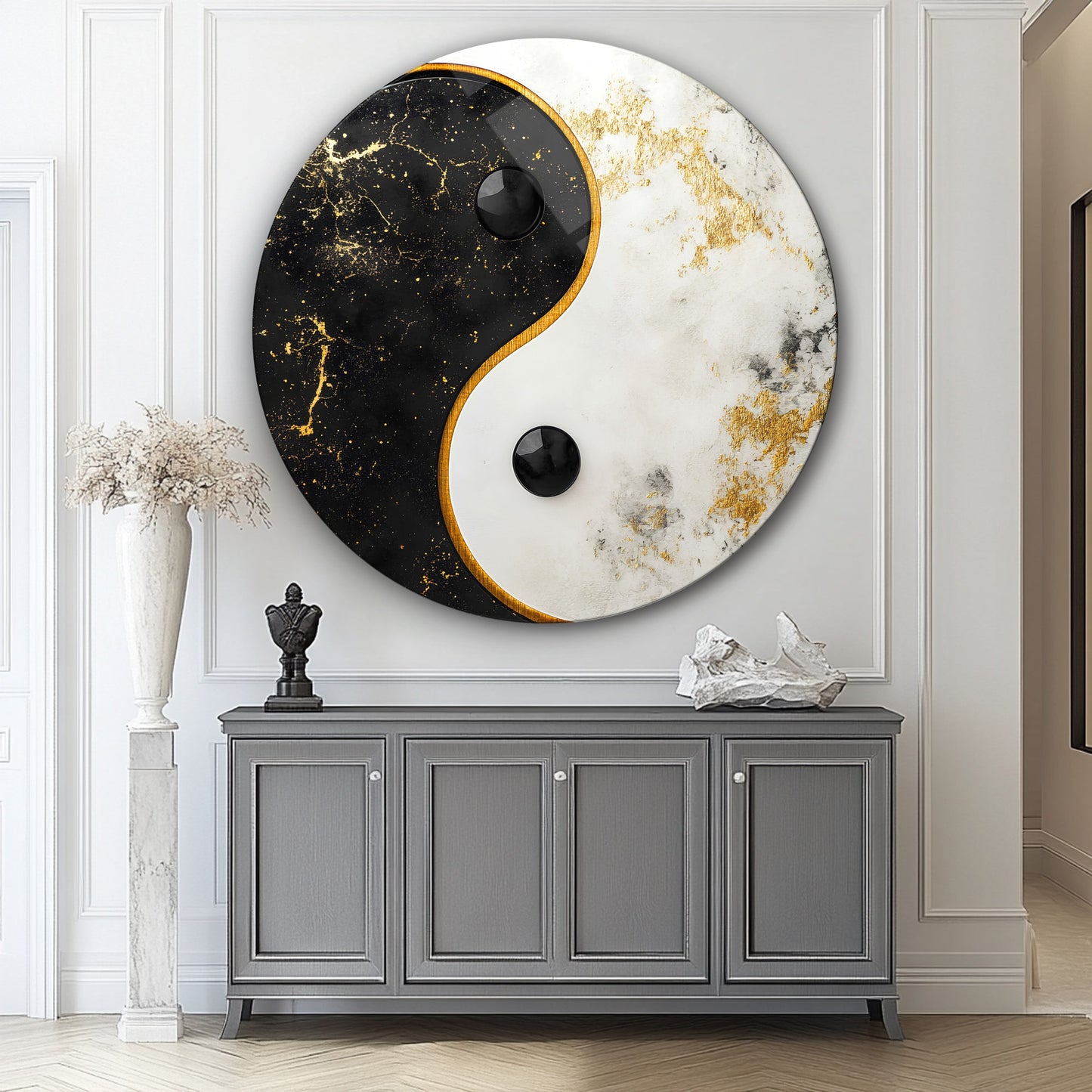 Ying Yang Yuvarlak Cam Tablo
